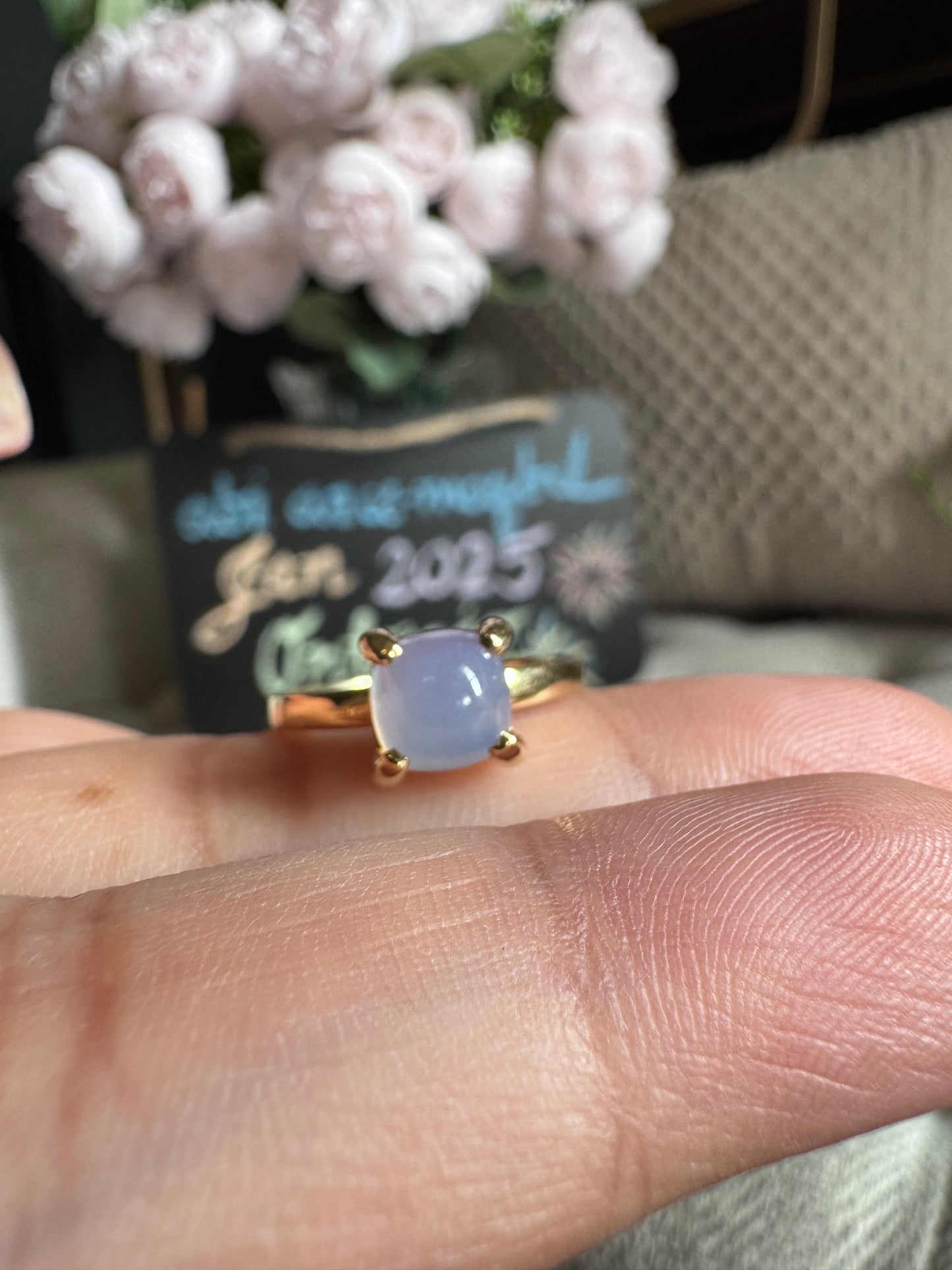 RARE Tiffany & Co. Sugar Stack 18k Gold Paloma Picasso Blue Chalcedony Ring