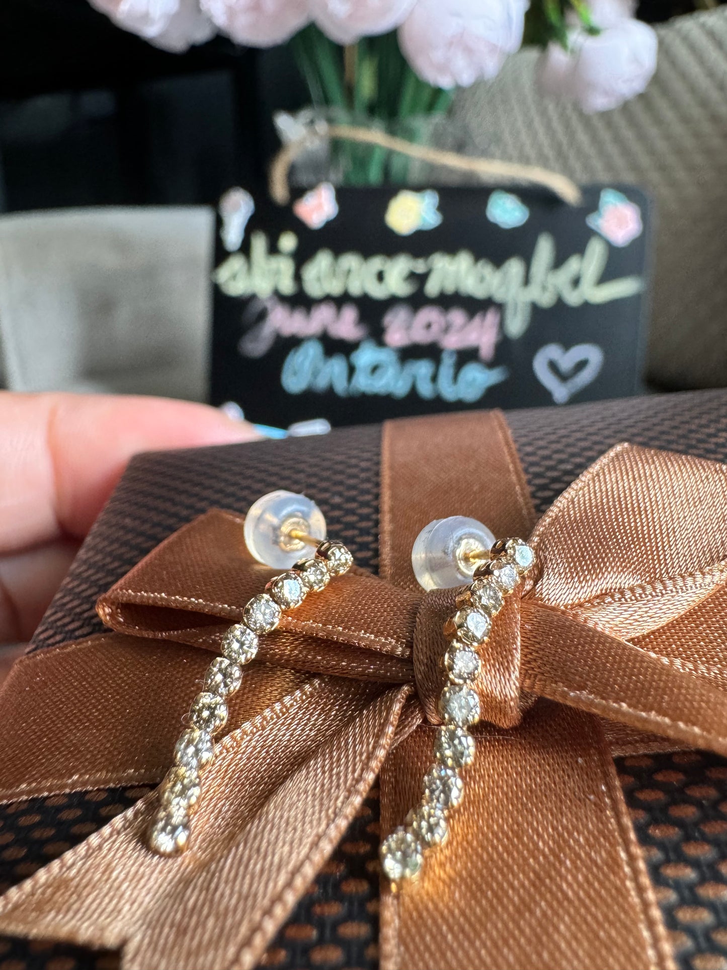 18K Yellow Gold Diamond Tennis Earrings