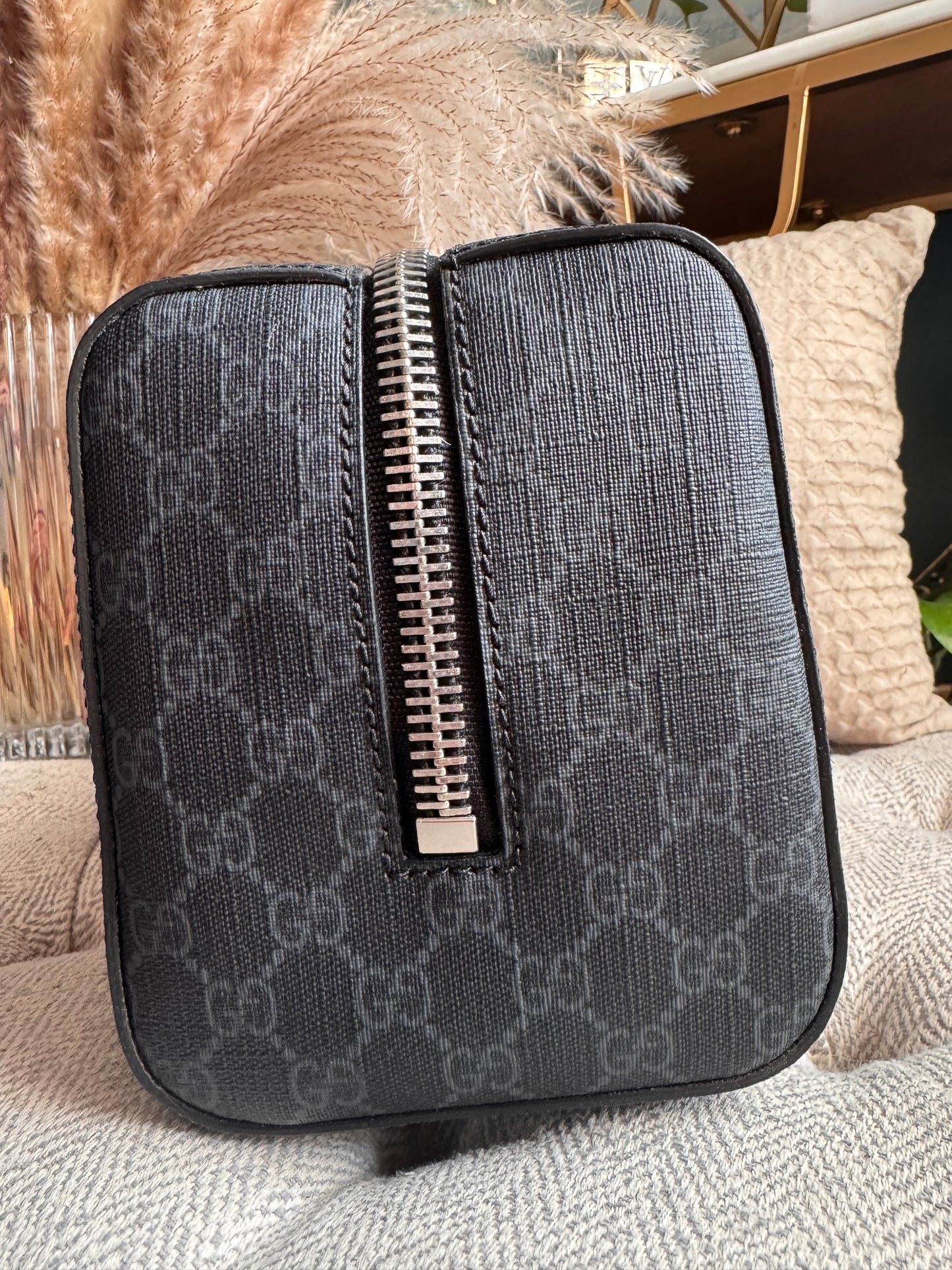 Gucci GG Supreme Monogram Web Toiletry Case Black Grey