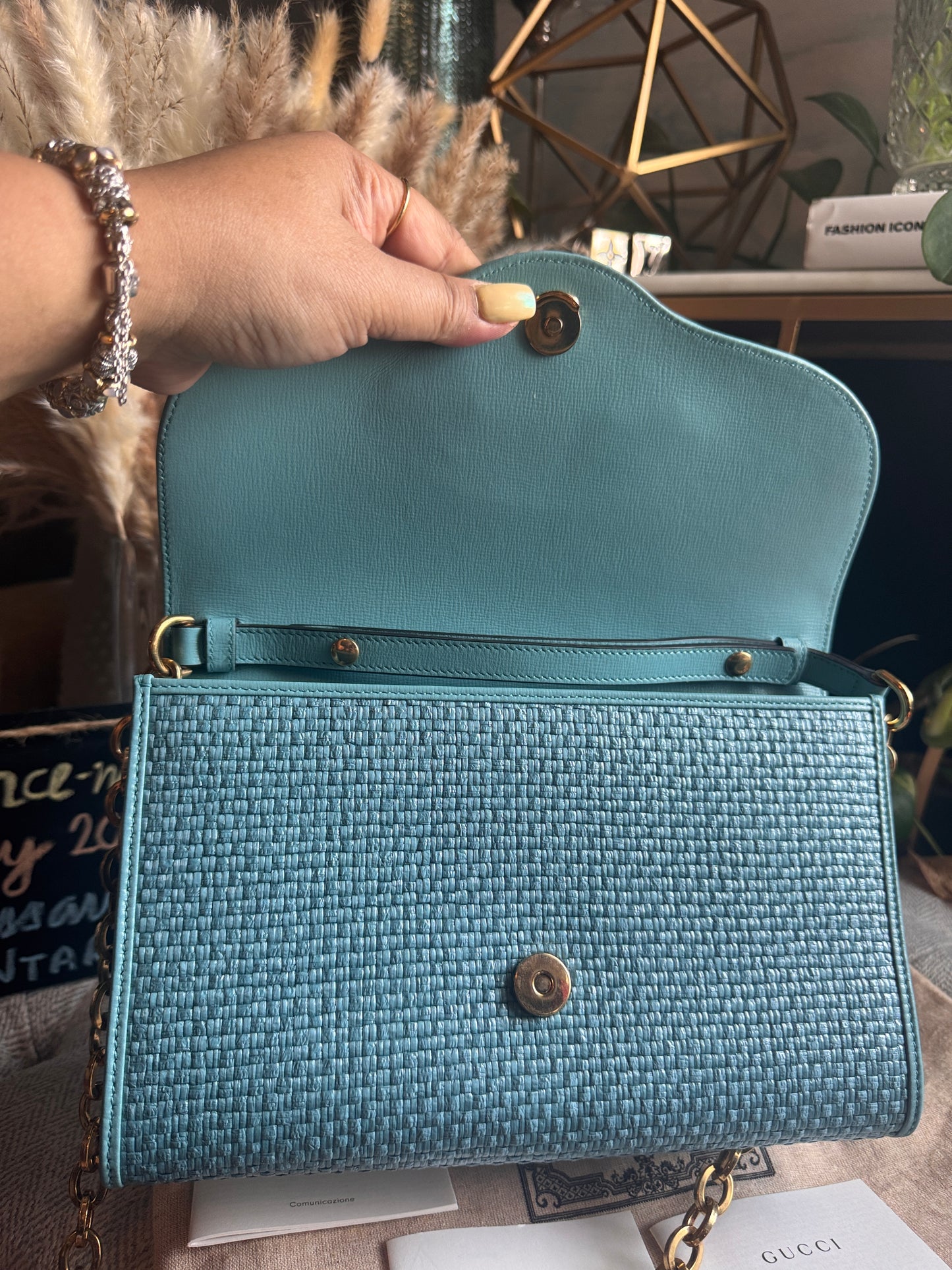 Gucci Horsebit 1955 Raffia Chain Bag