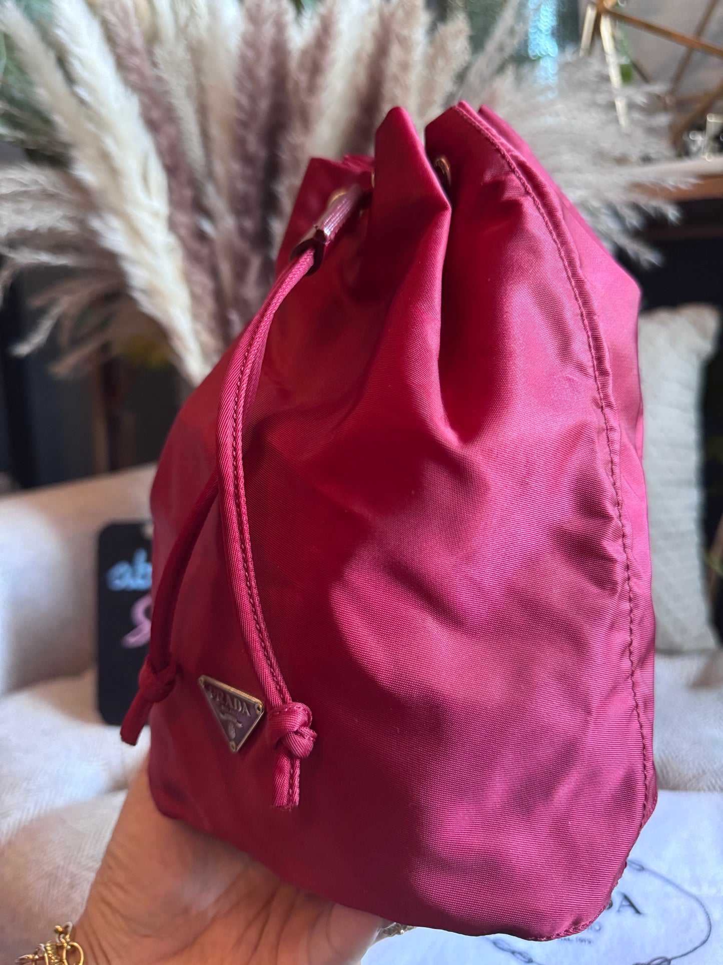 Prada Drawstring Nylon Bucket Pouch