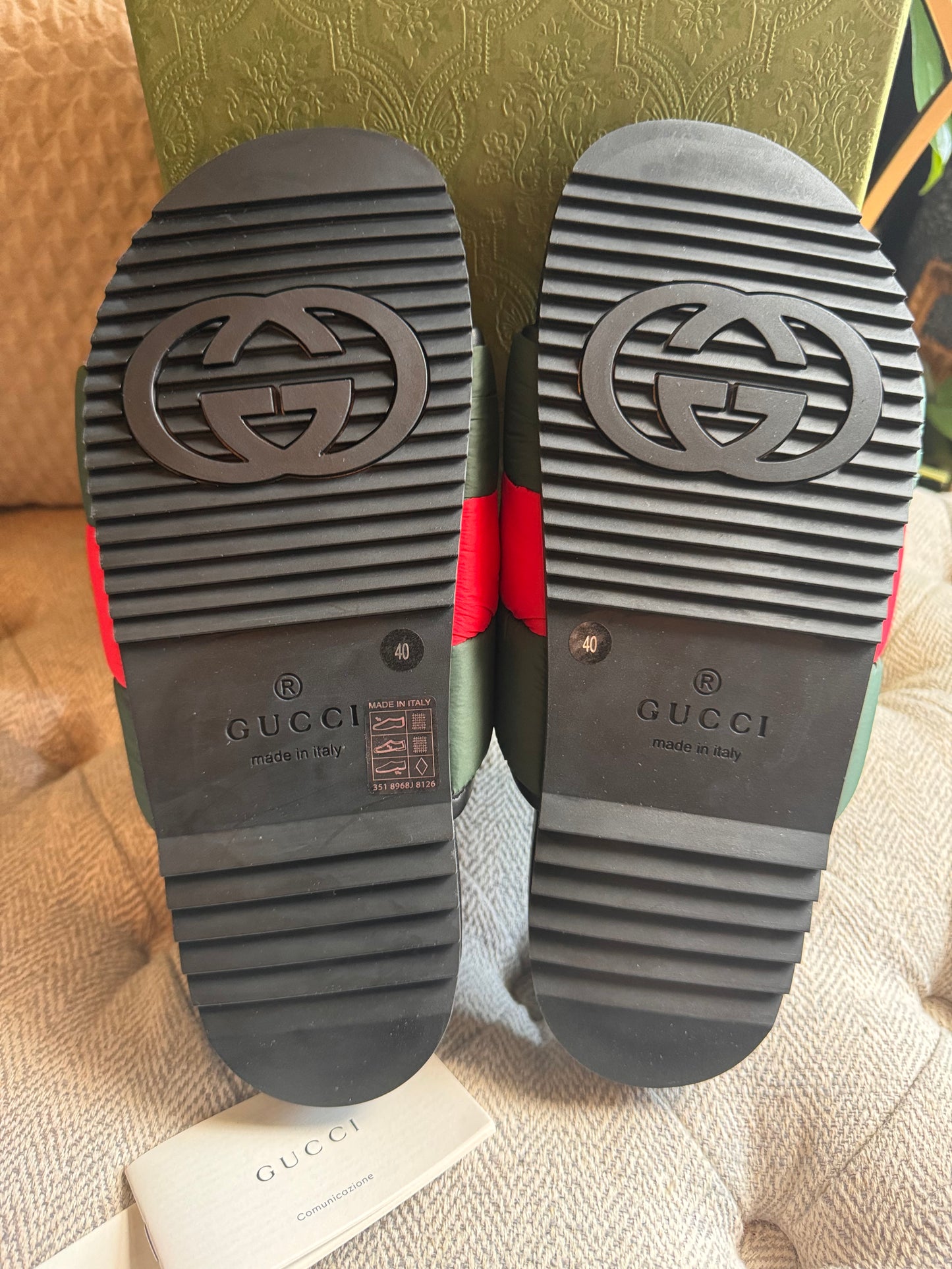 Gucci WOMEN'S PADDED WEB SLIDE SANDAL