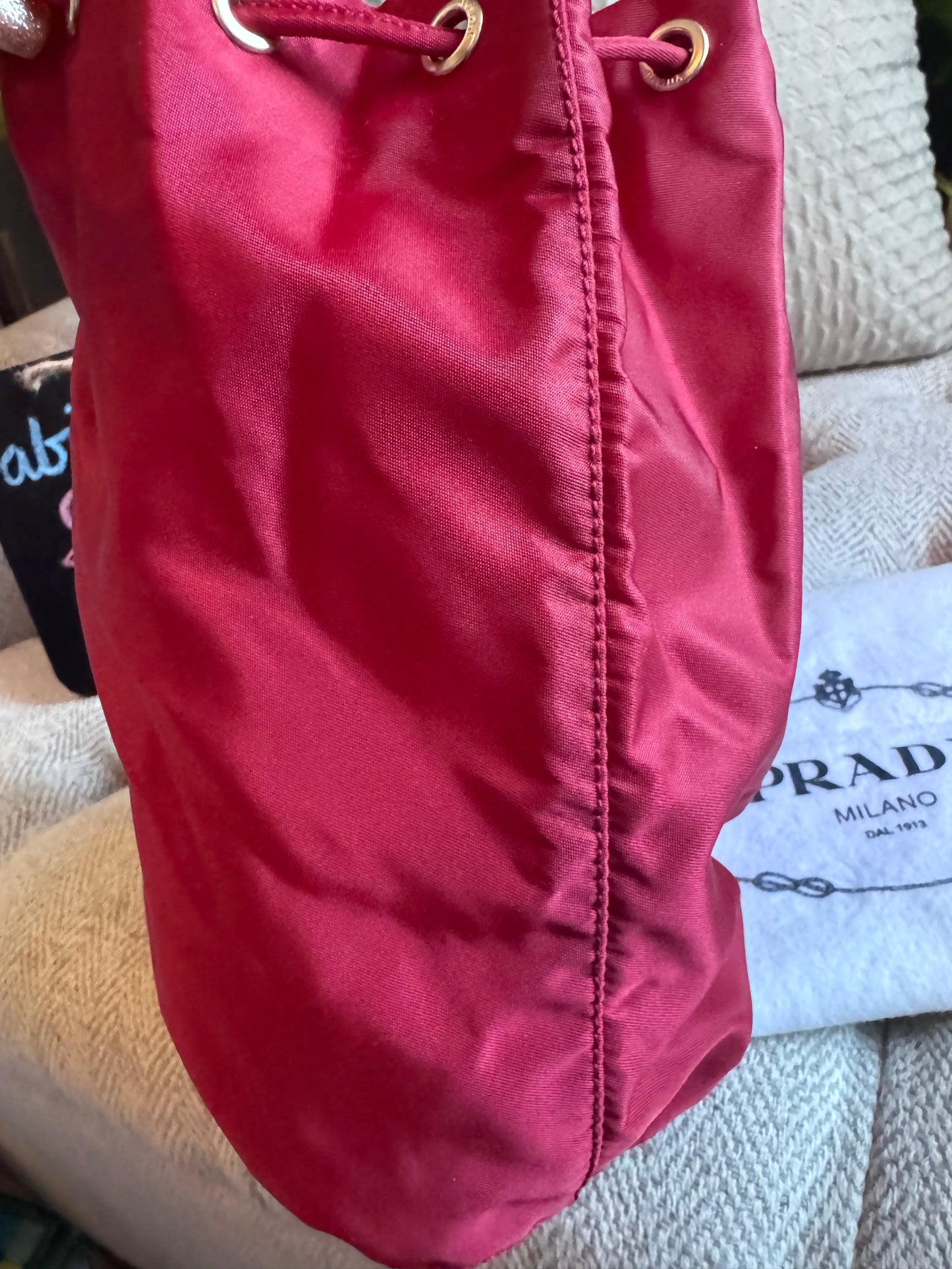 Prada Drawstring Nylon Bucket Pouch