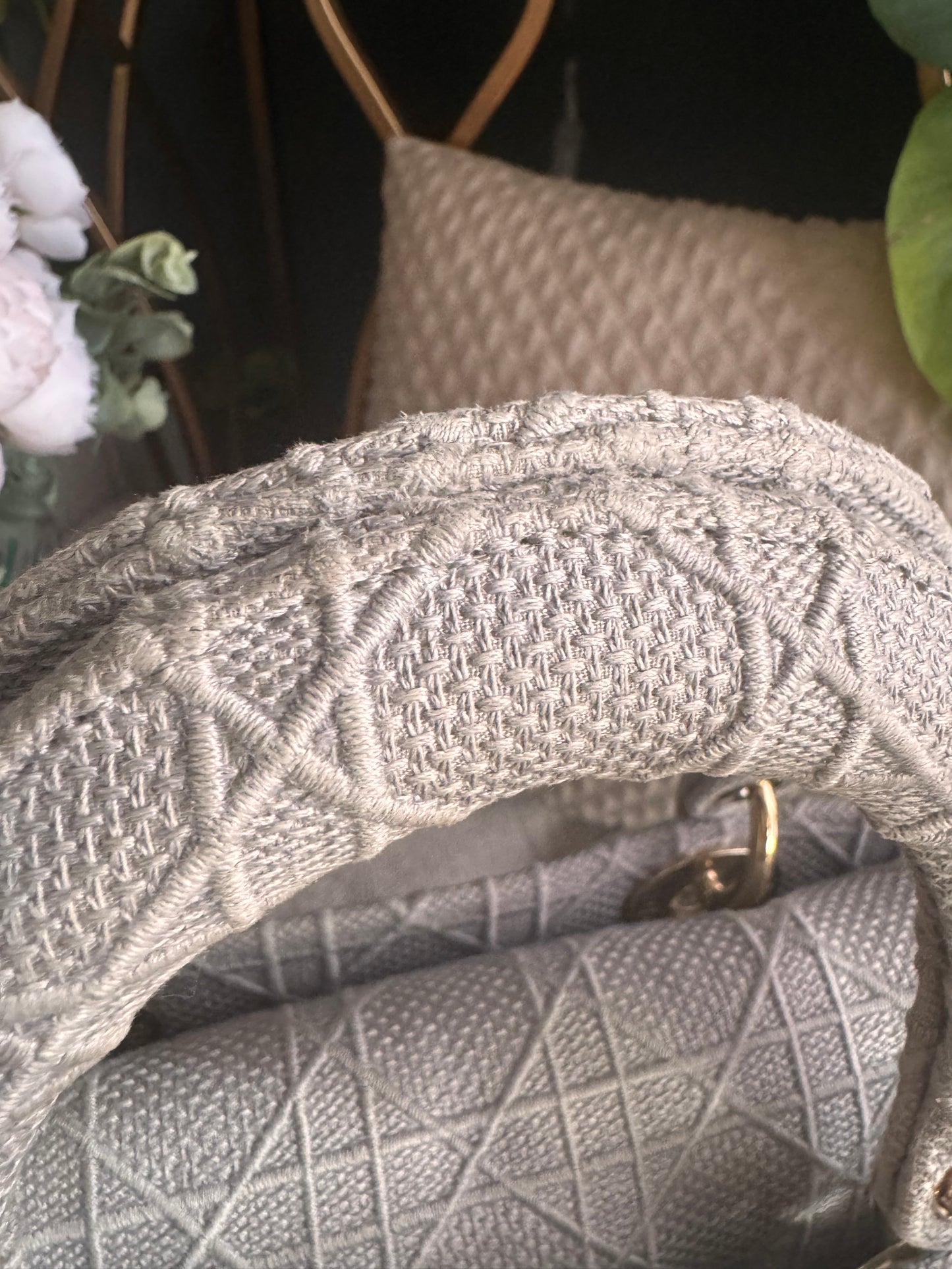 Christian Dior LADY D-LITE Medium Bag in Cool Grey Cannage Embroidery