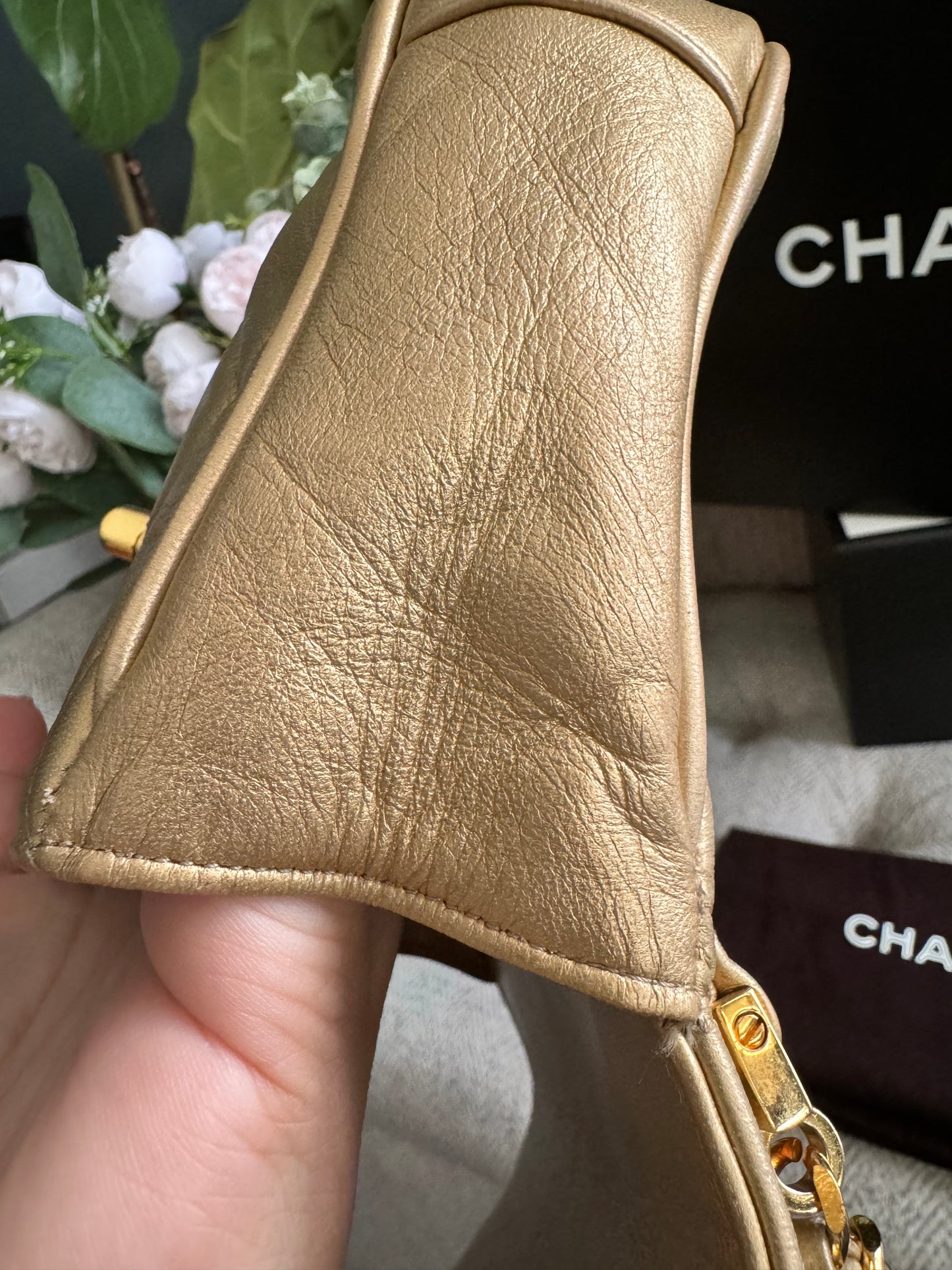Chanel Metallic Lambskin Quilted Mini Flap Gold