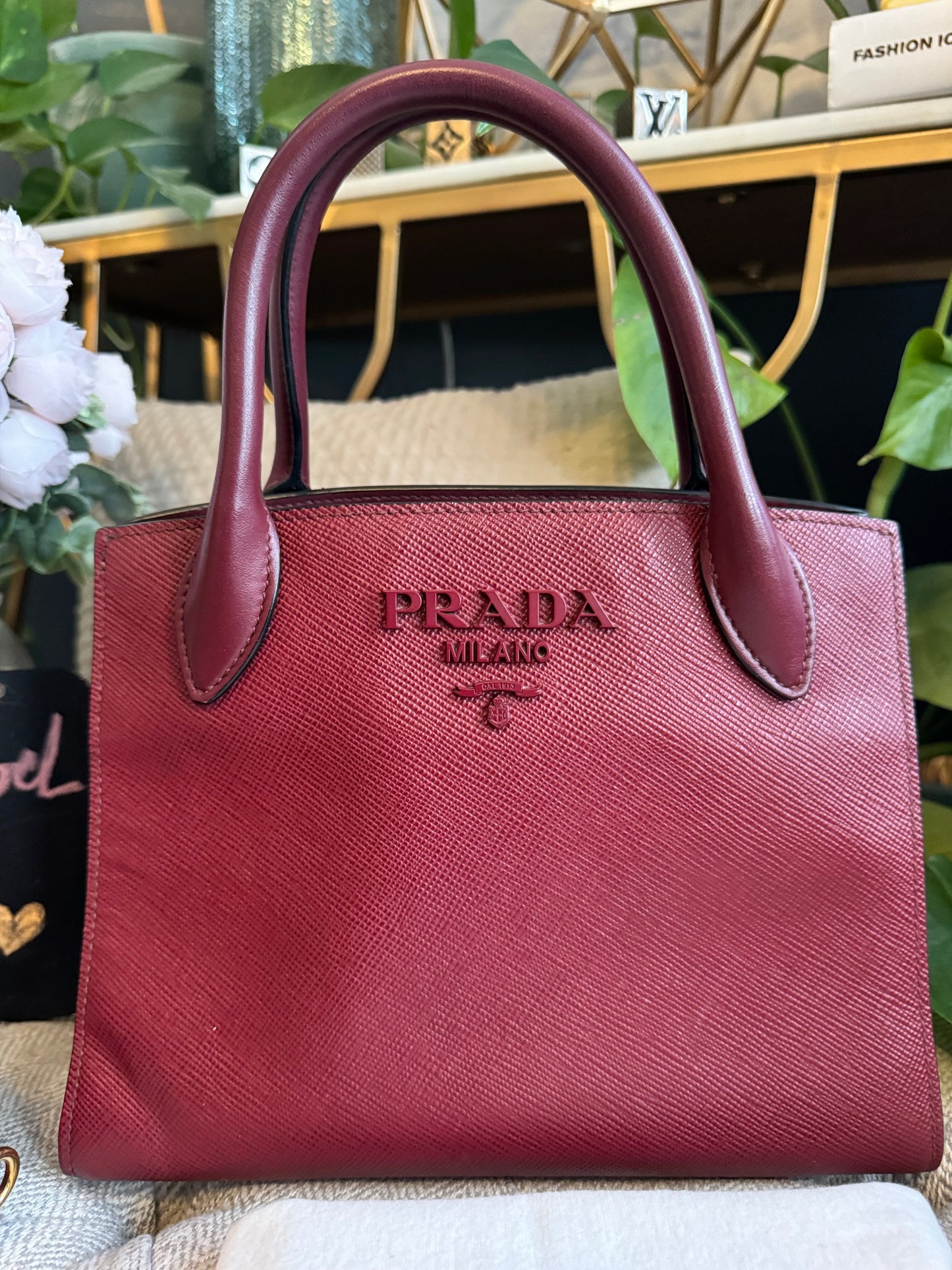 PRADA Saffiano Cuir Small Monochrome Top Handle Tote