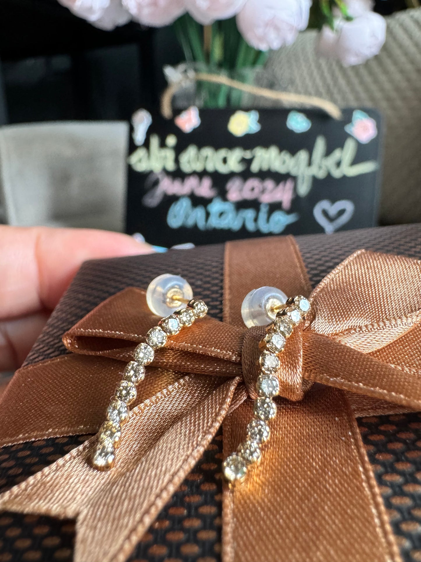 18K Yellow Gold Diamond Tennis Earrings