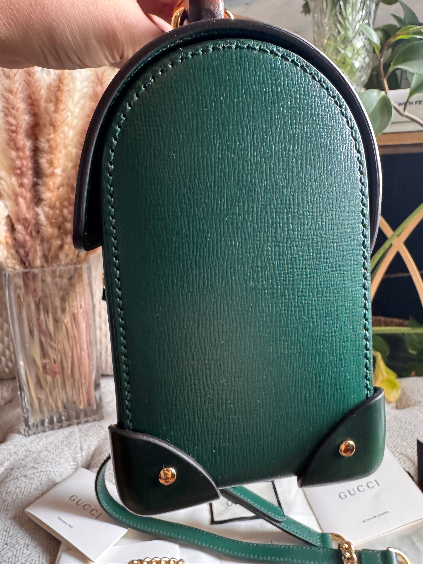 GUCCI
Azalea Calfskin Small Padlock Bamboo Shoulder Bag Vintage Green