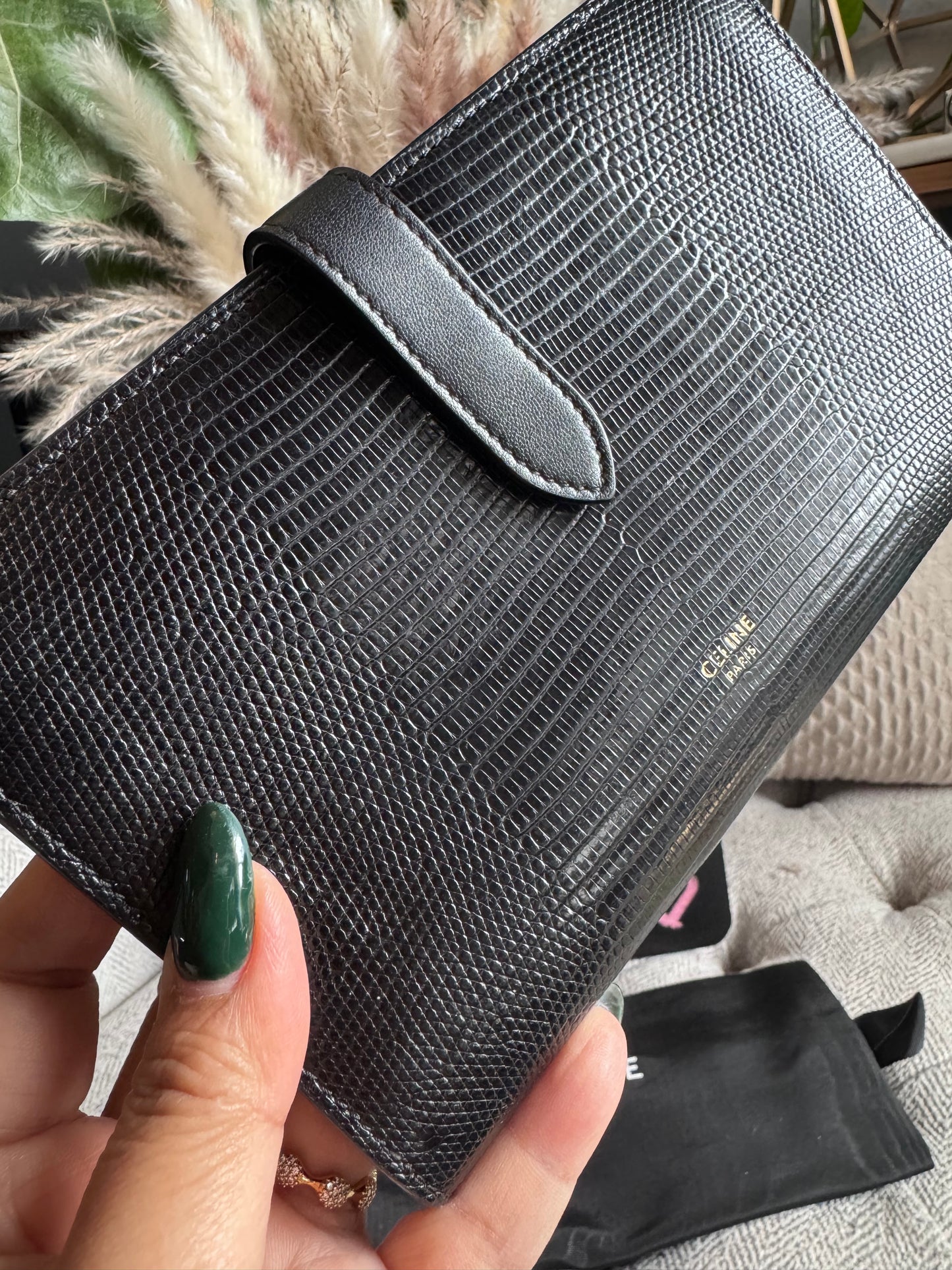 CELINE Large Wallet in Lizard Embossed Calfskin