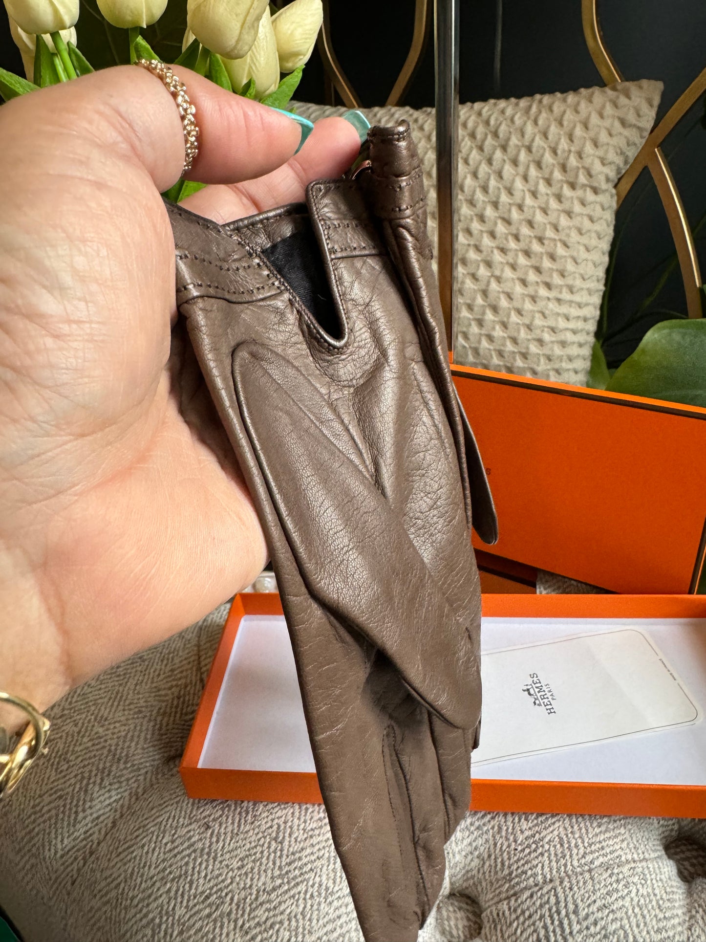 Hermes Fantaisie Leather Gloves