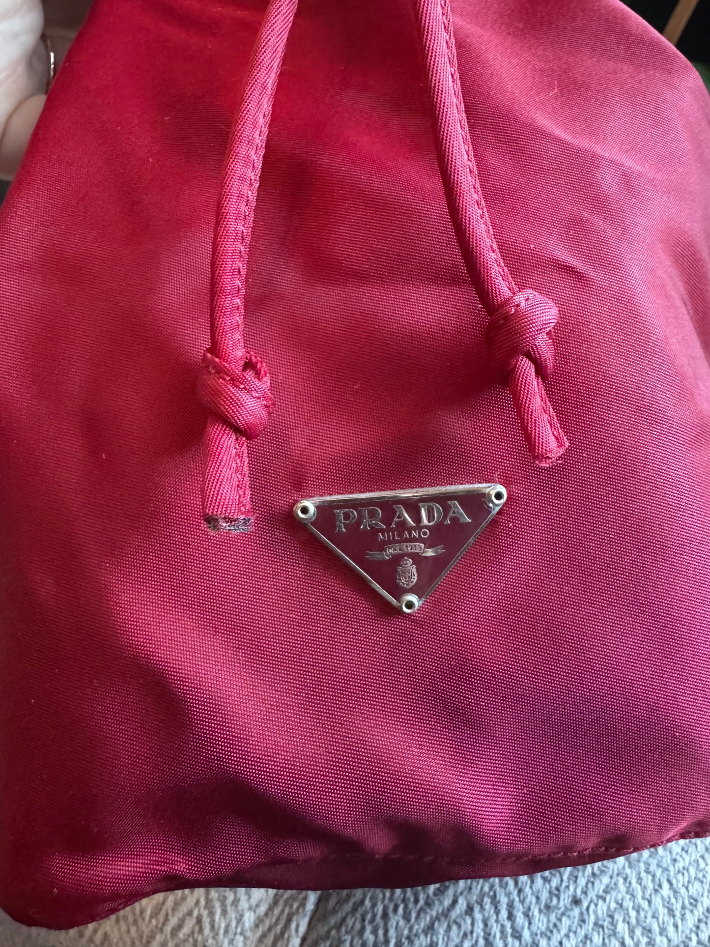 Prada Drawstring Nylon Bucket Pouch