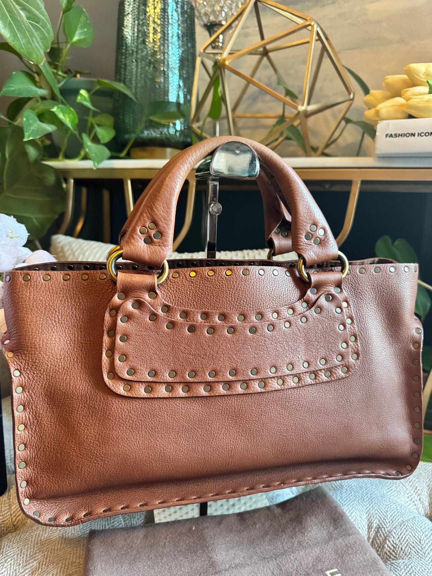 Celine Vintage Studded Leather Tote