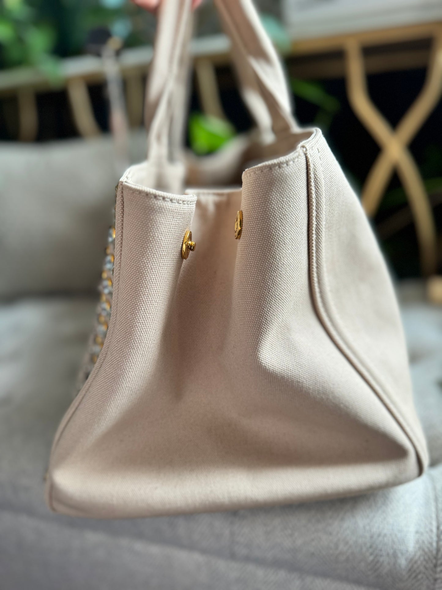 Prada Studded Canapa Tote