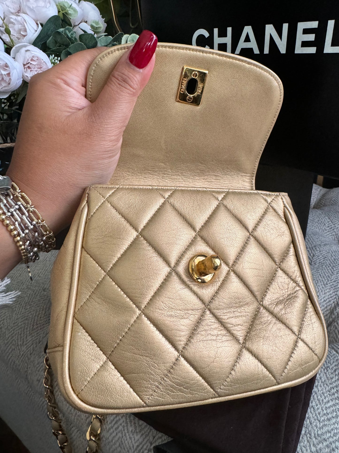 Chanel Metallic Lambskin Quilted Mini Flap Gold