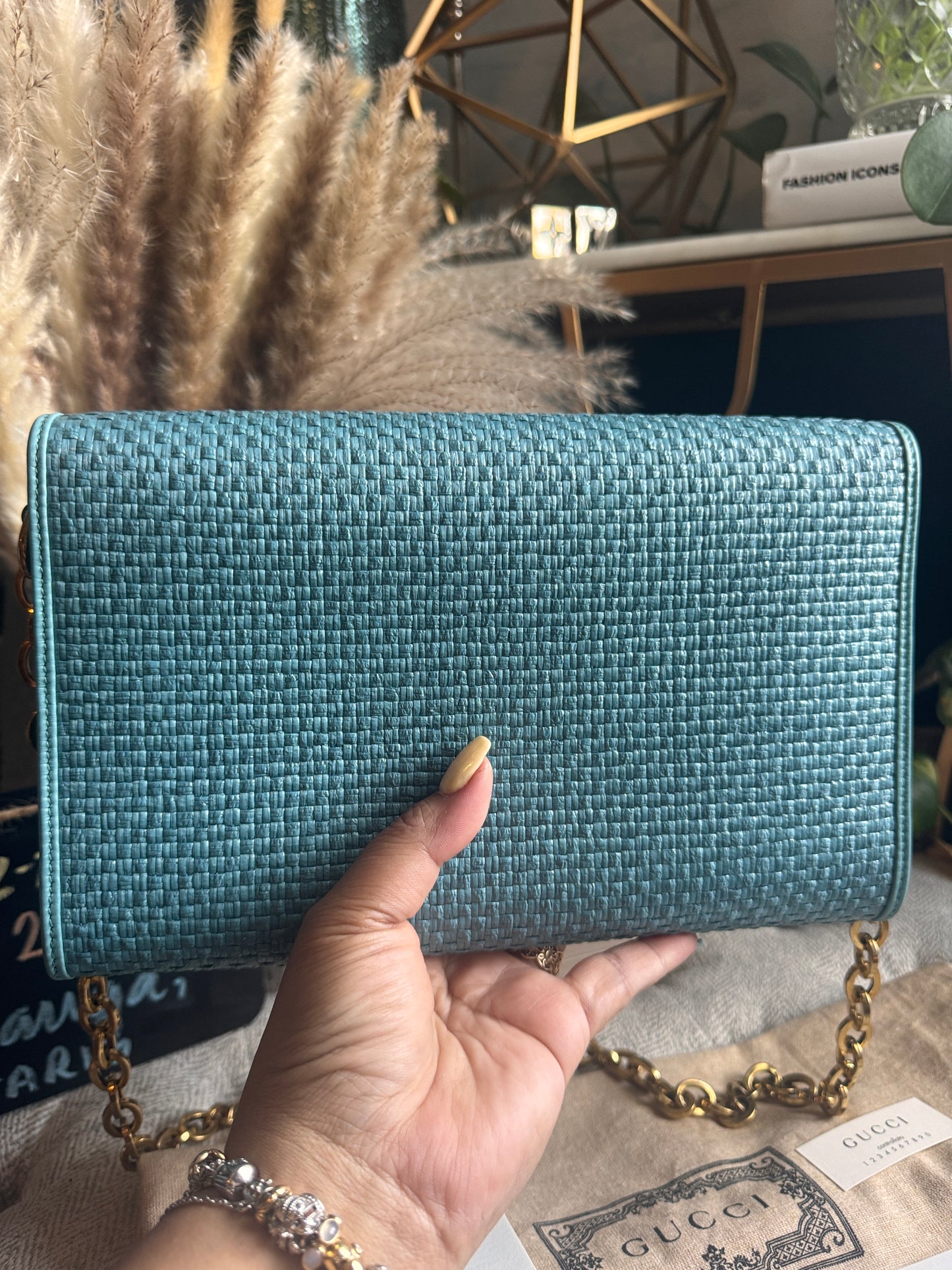 Gucci Horsebit 1955 Raffia Chain Bag