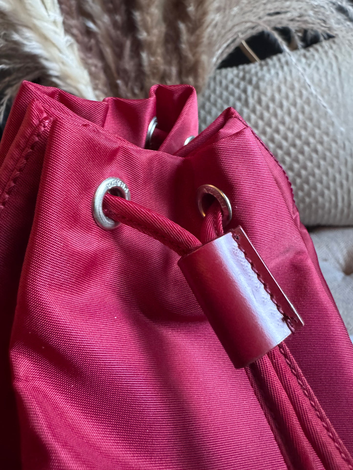 Prada Drawstring Nylon Bucket Pouch