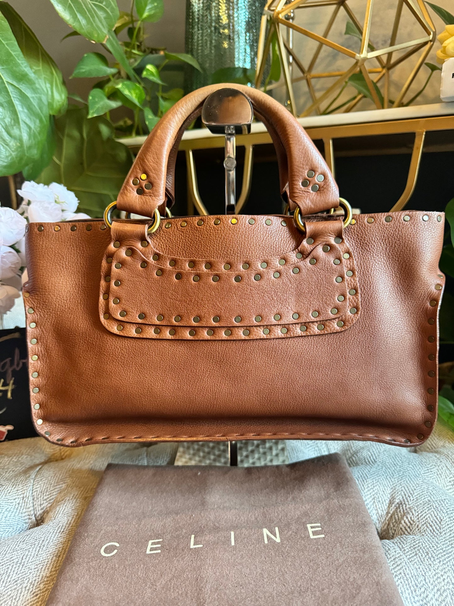 Celine Vintage Studded Leather Tote