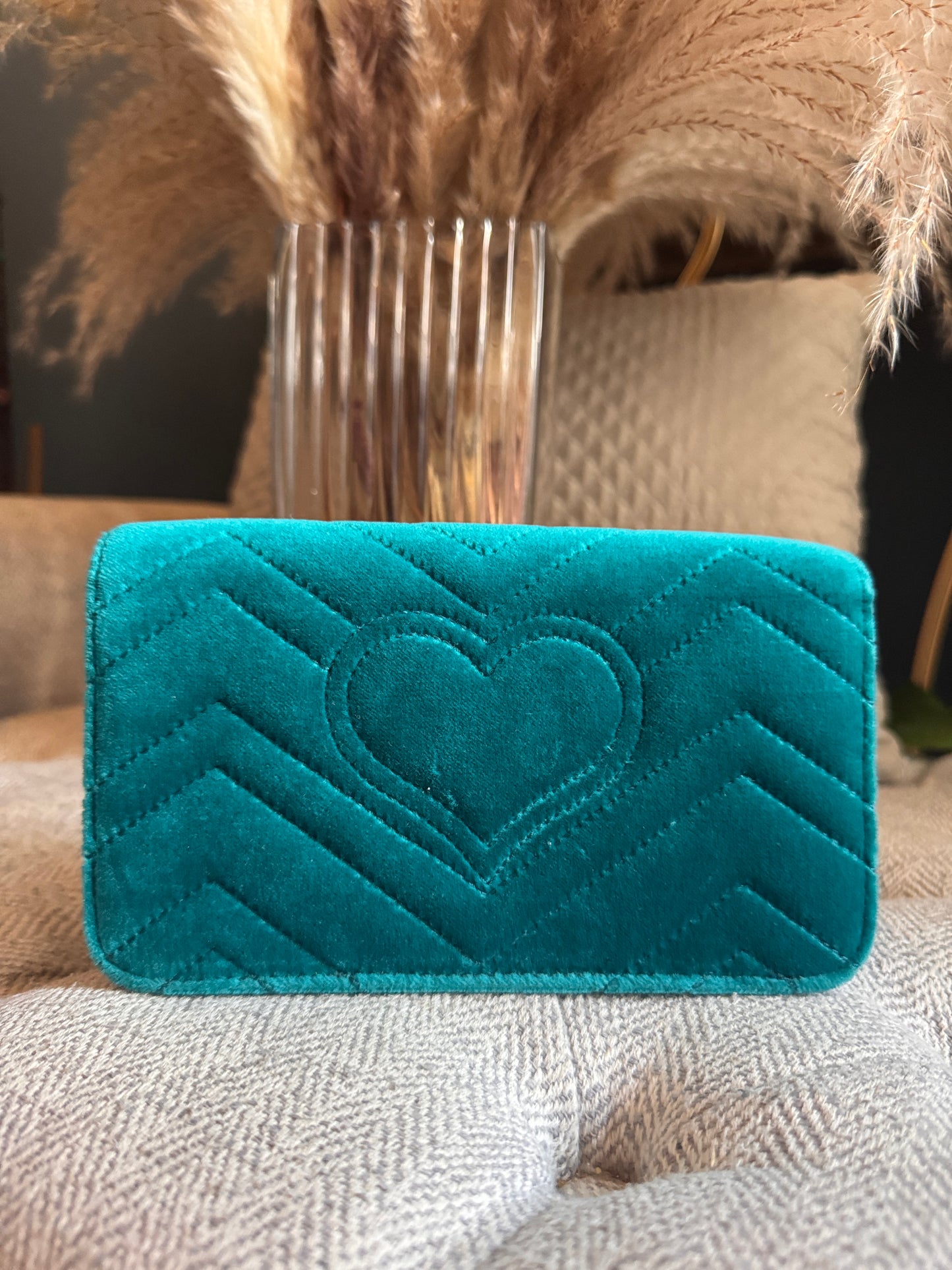 Gucci Velvet Matelasse GG Marmont Mini Bag Pavone Cyan