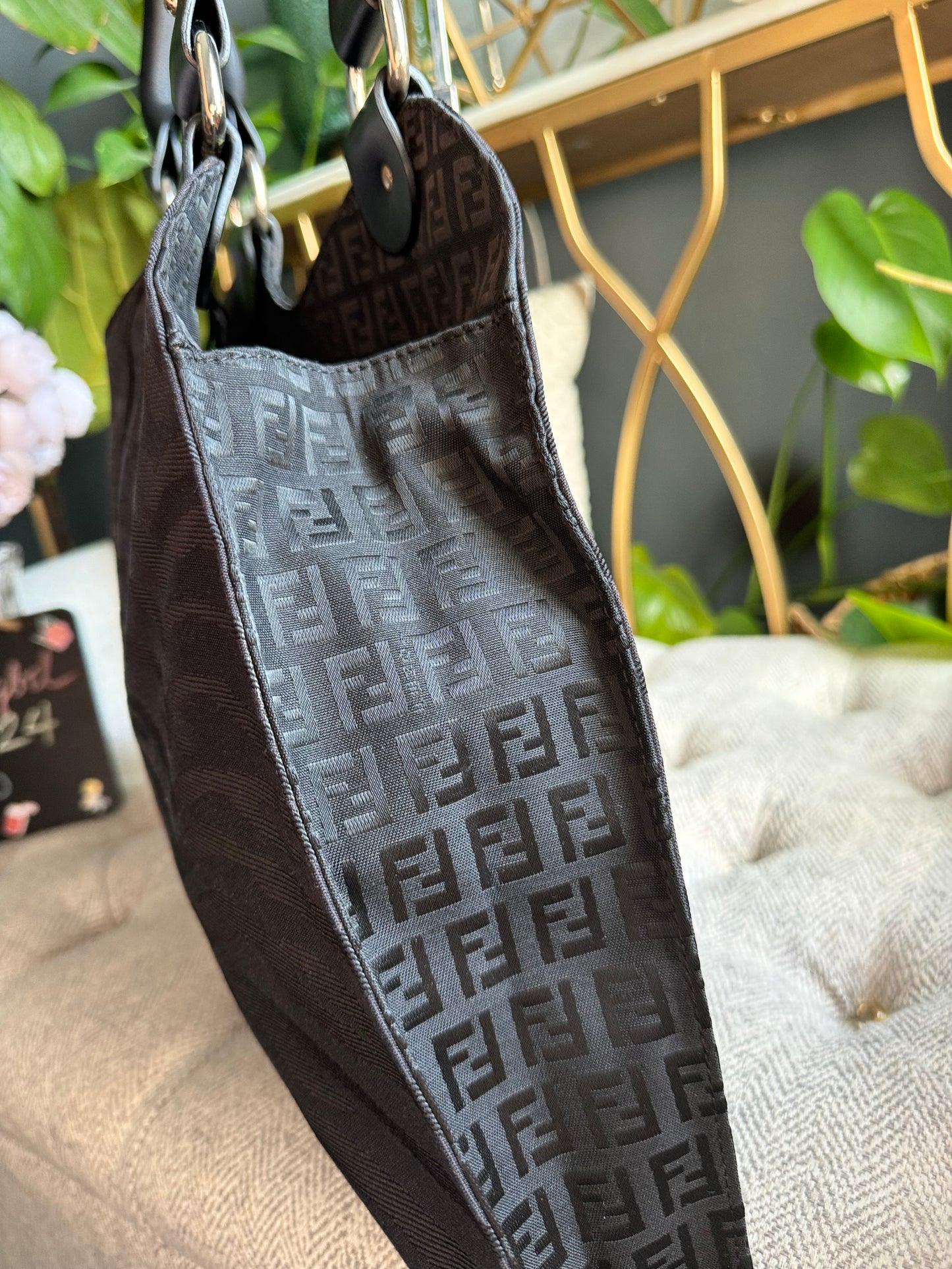 Fendi Zucca Zucchino FF Logo Zebra Print with Silver Monogram Tag