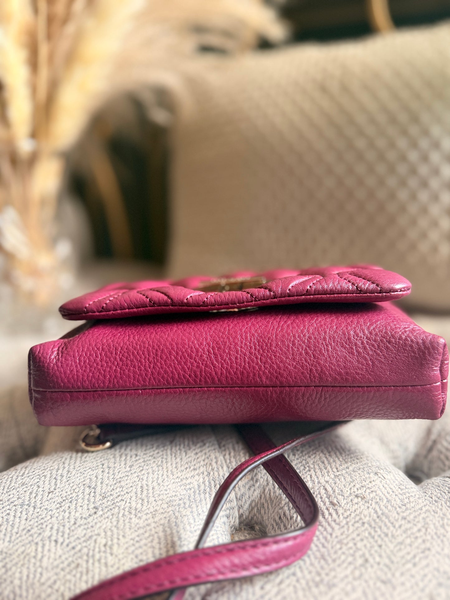 Kate Spade Quilted Leather Crossbody in Plum with Gold Hardware