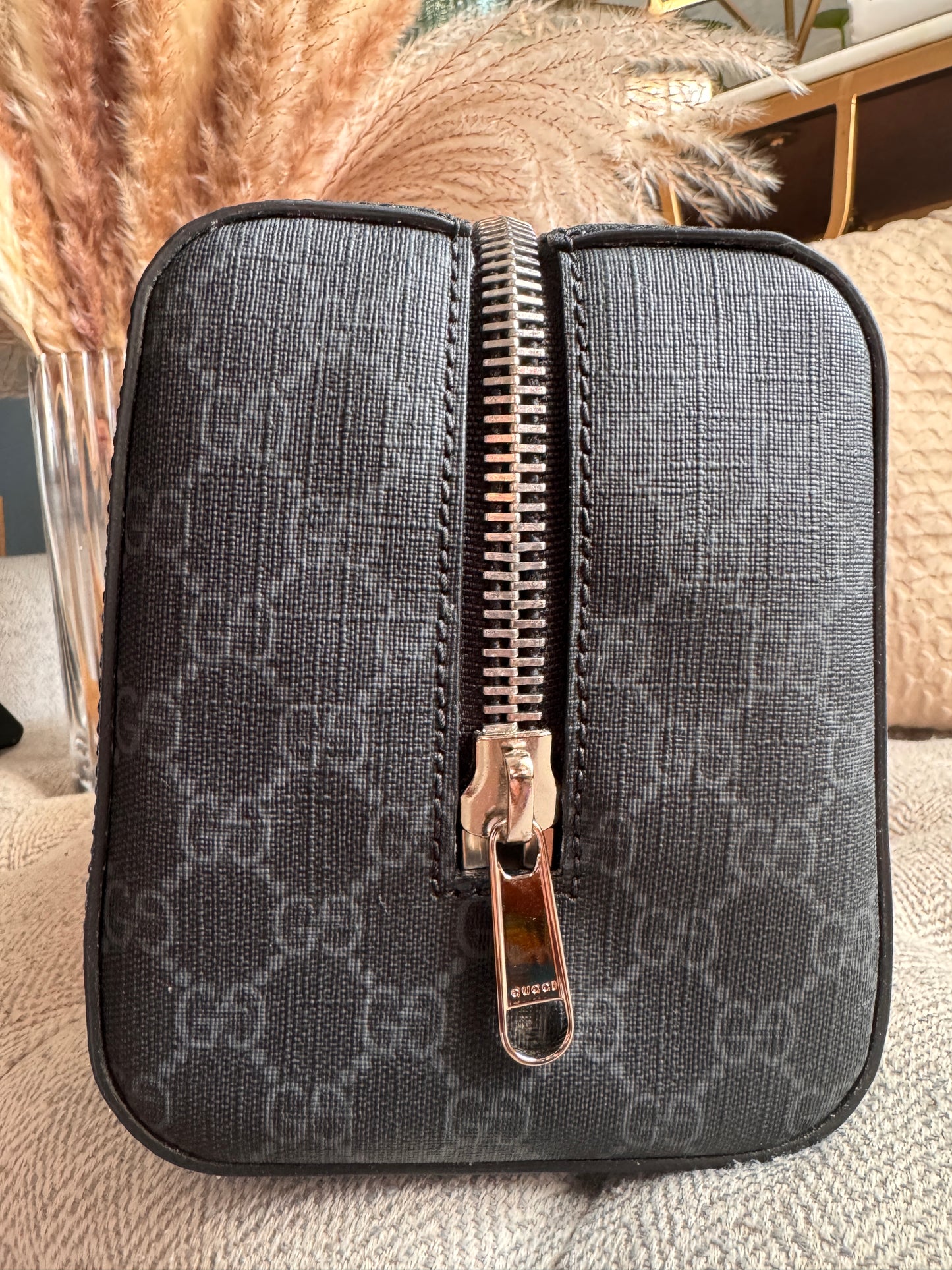 Gucci GG Supreme Monogram Web Toiletry Case Black Grey