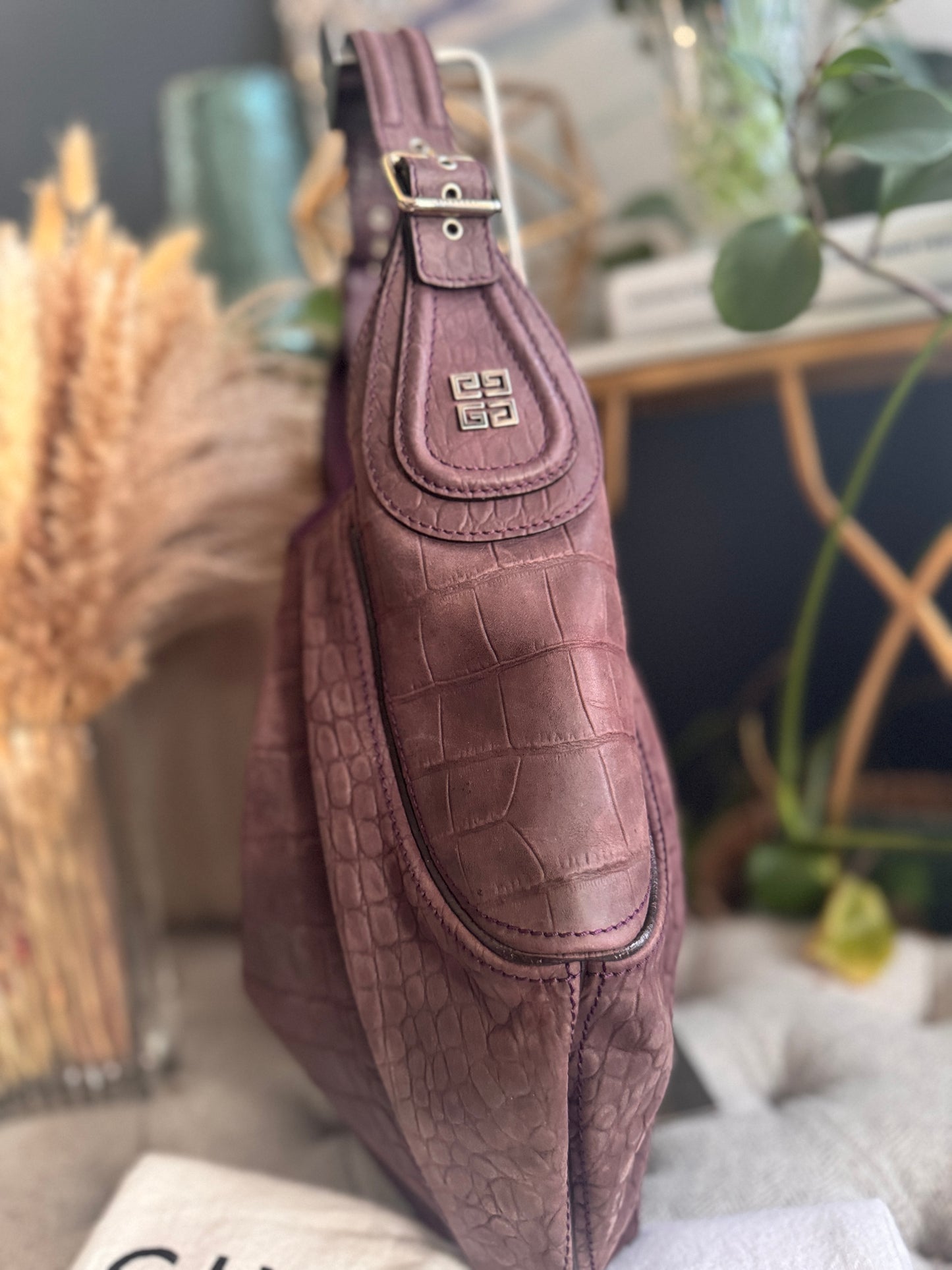 Givenchy Croc Embossed Calfskin Hobo