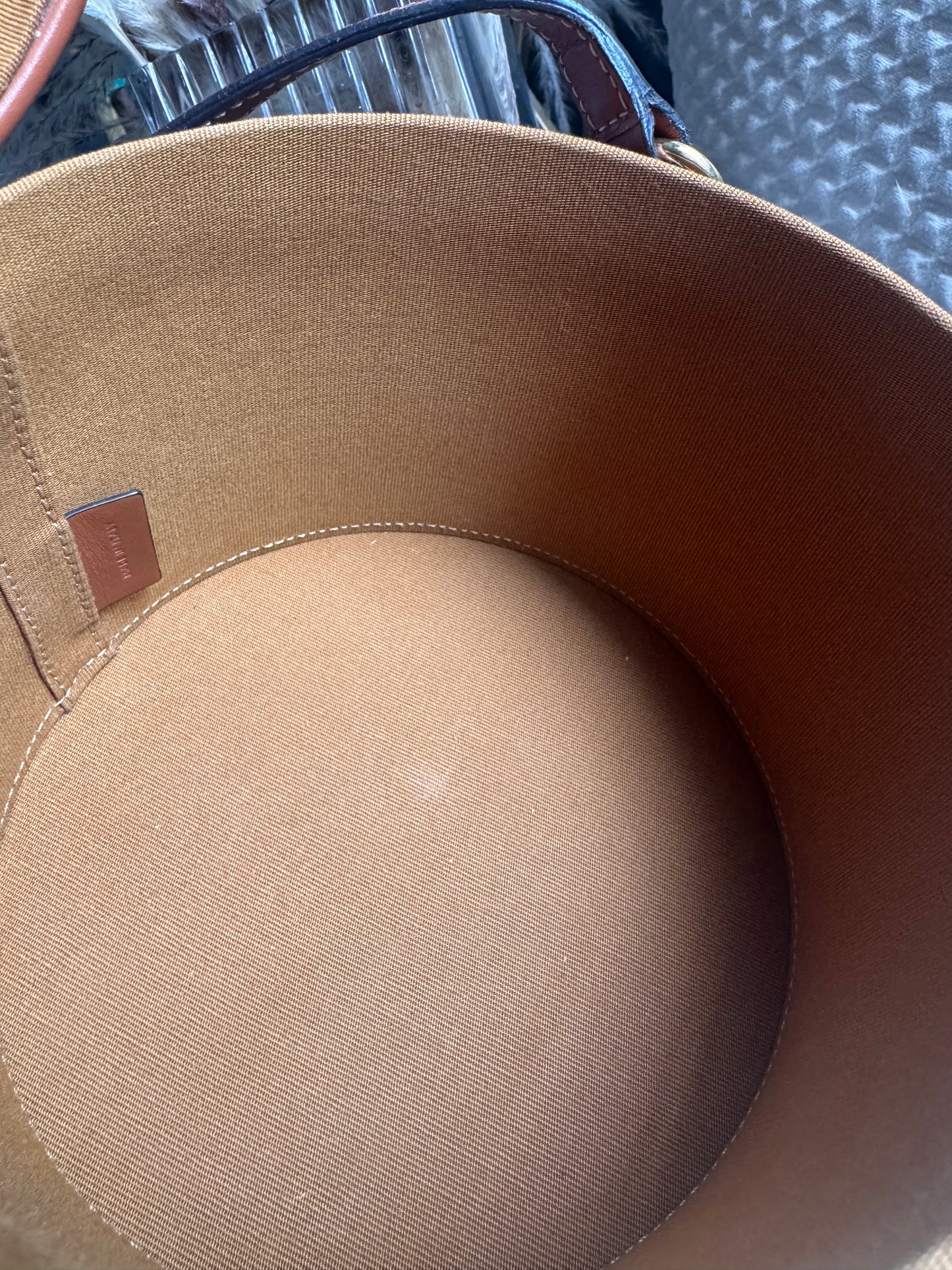 Celine Calfskin Triomphe Canvas Medium Tambour Bag