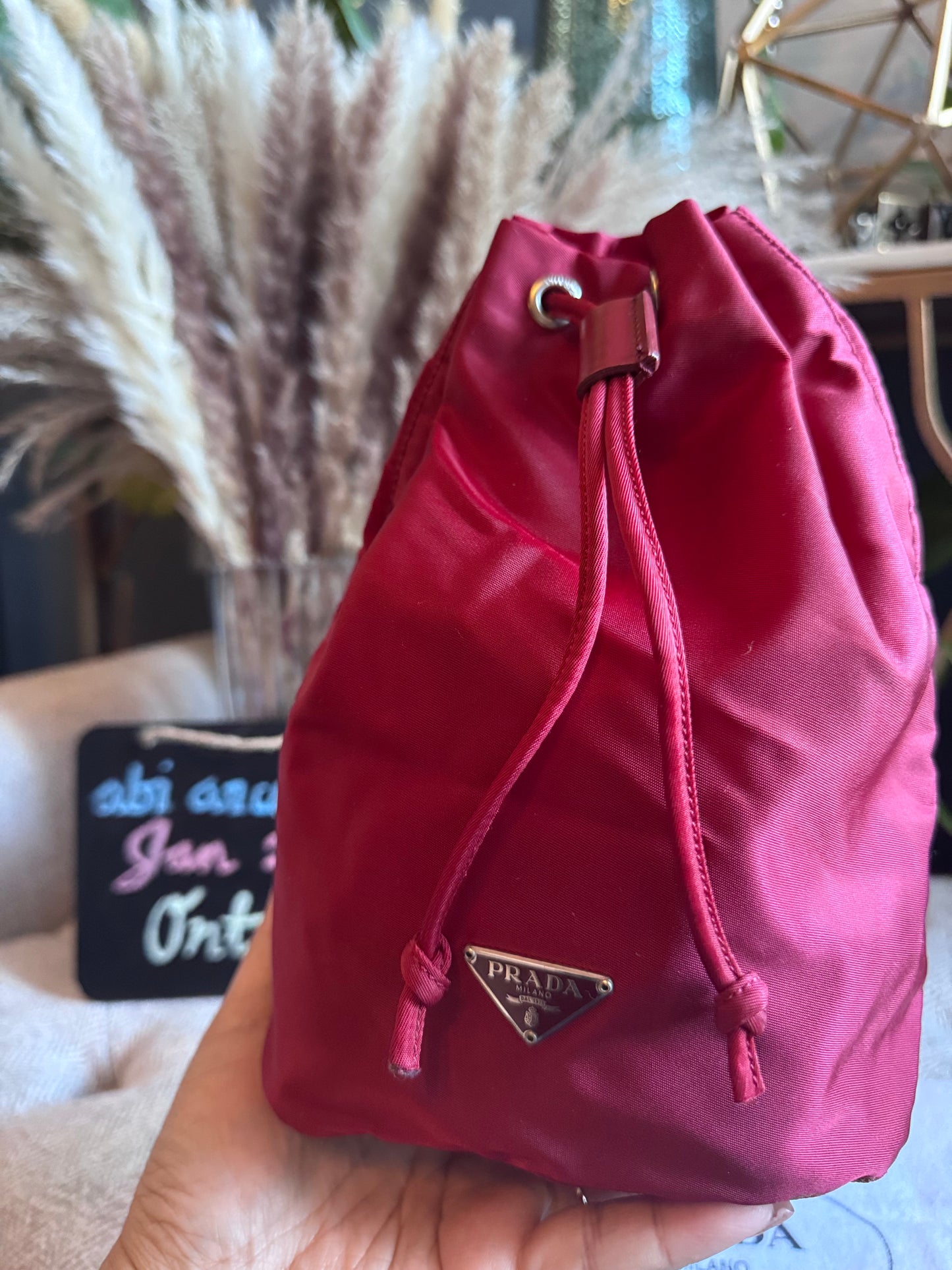 Prada Drawstring Nylon Bucket Pouch