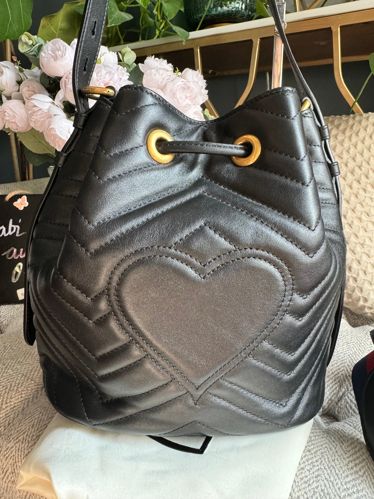 Gucci Calfskin Matelasse Sylvie Web GG Marmont Bucket Bag