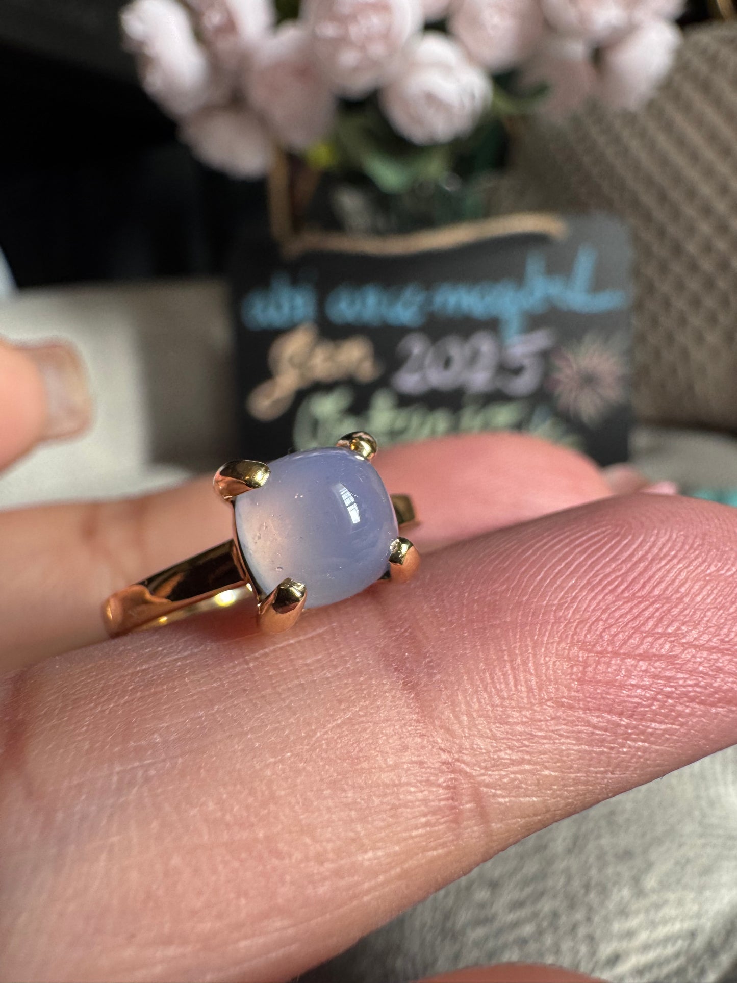 RARE Tiffany & Co. Sugar Stack 18k Gold Paloma Picasso Blue Chalcedony Ring