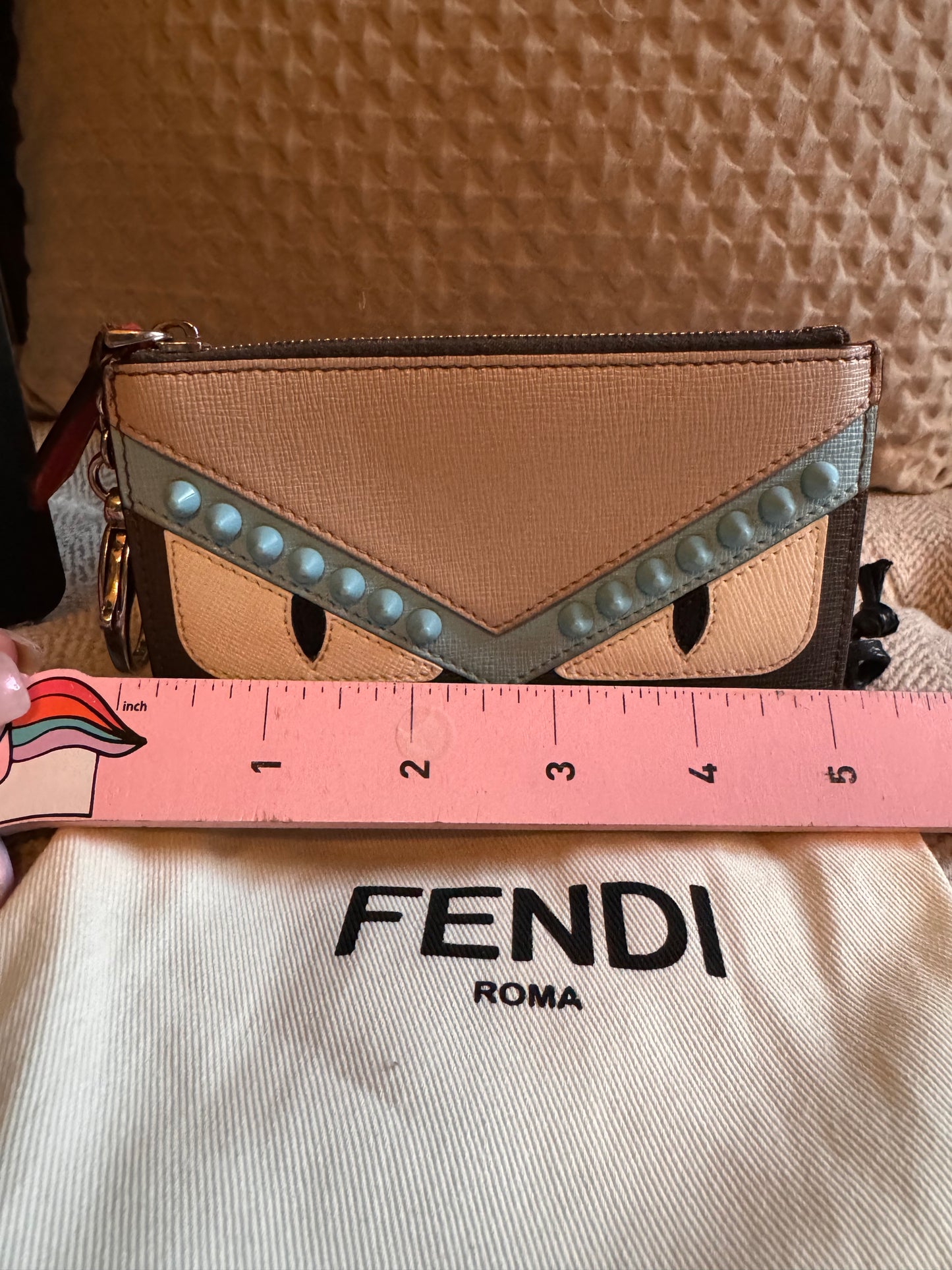 Fendi Vitello Elite Leather Monster Eyes Pochette Key Cles And Change Holder