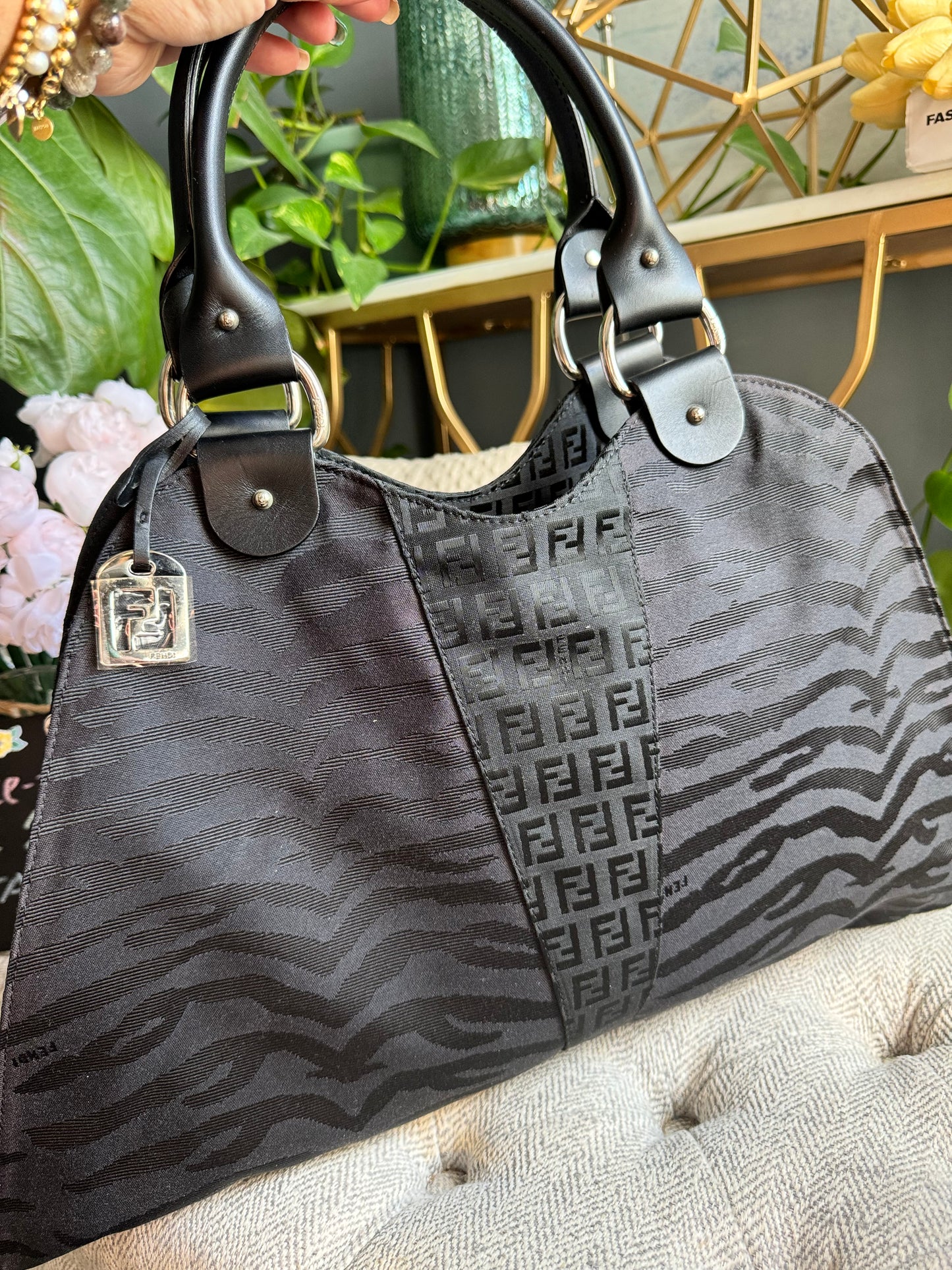 Fendi Zucca Zucchino FF Logo Zebra Print with Silver Monogram Tag