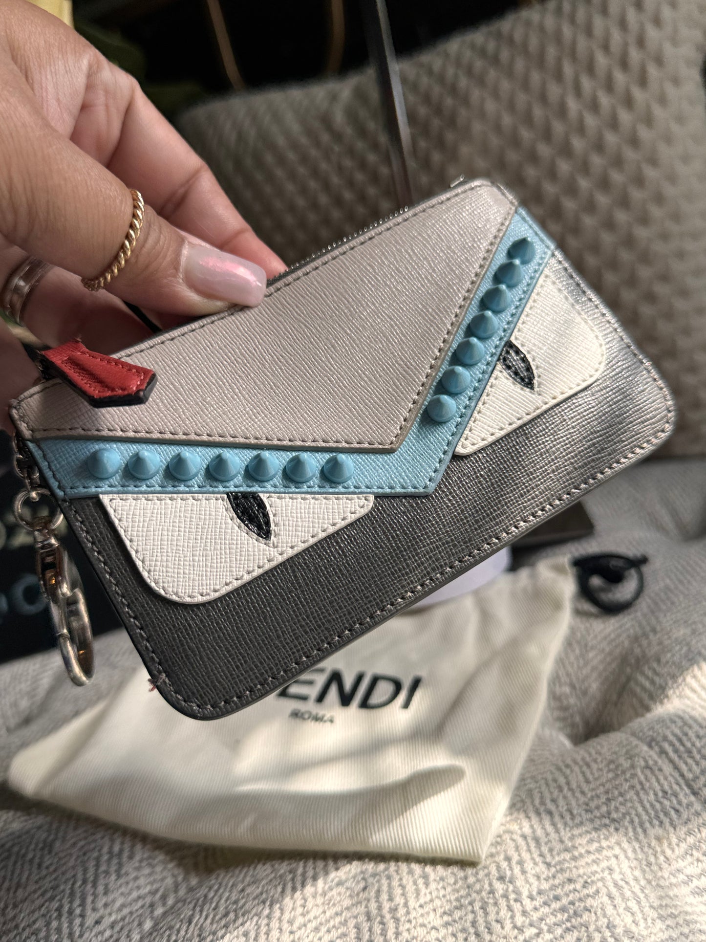 Fendi Vitello Elite Leather Monster Eyes Pochette Key Cles And Change Holder
