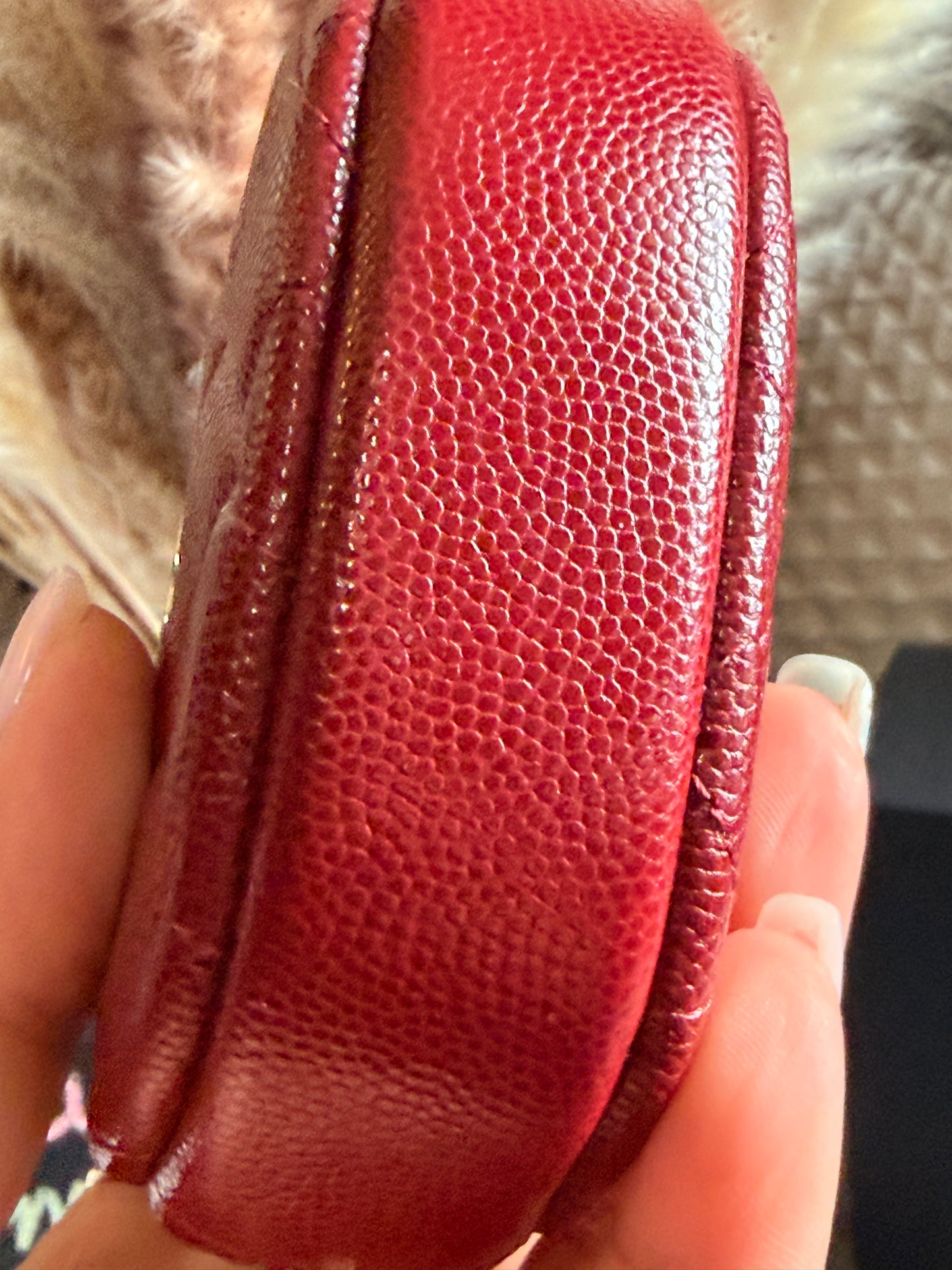 Chanel CHANEL 19B BURGUNDY CAVIAR ROUND POUCH/ COIN PURSE