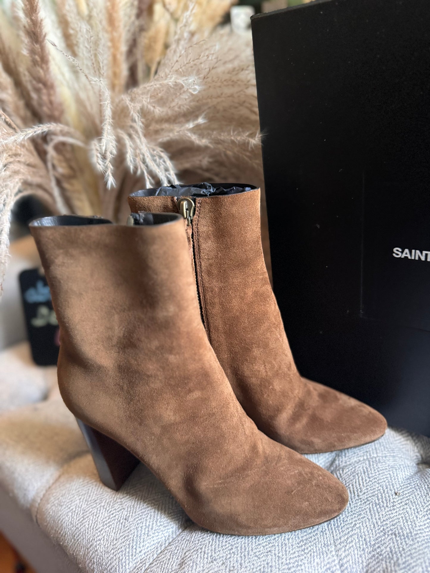 YSL Suede Heeled boots