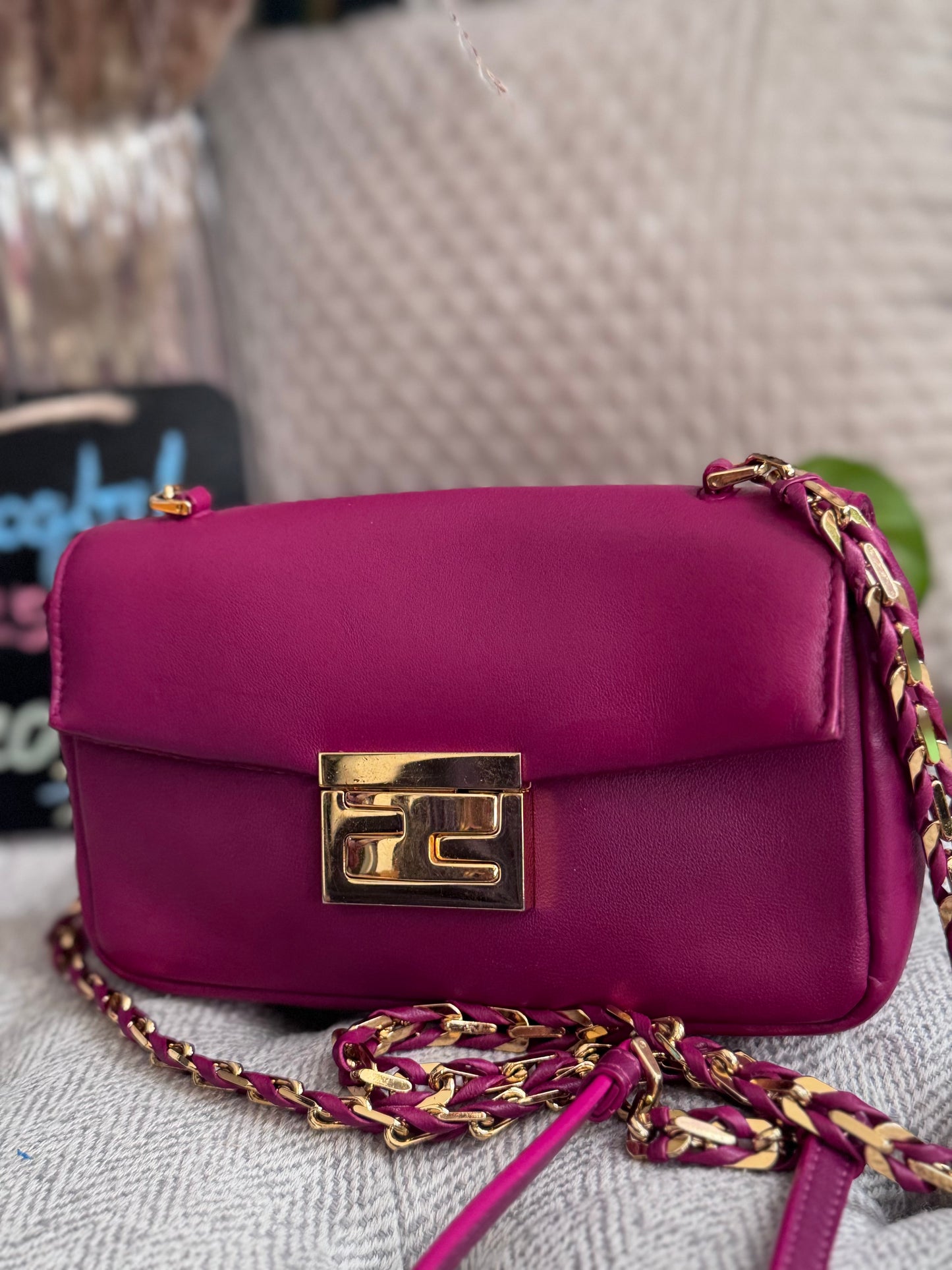 FENDI Nappa Mini Be Baguette Shoulder Bag Ciclamino