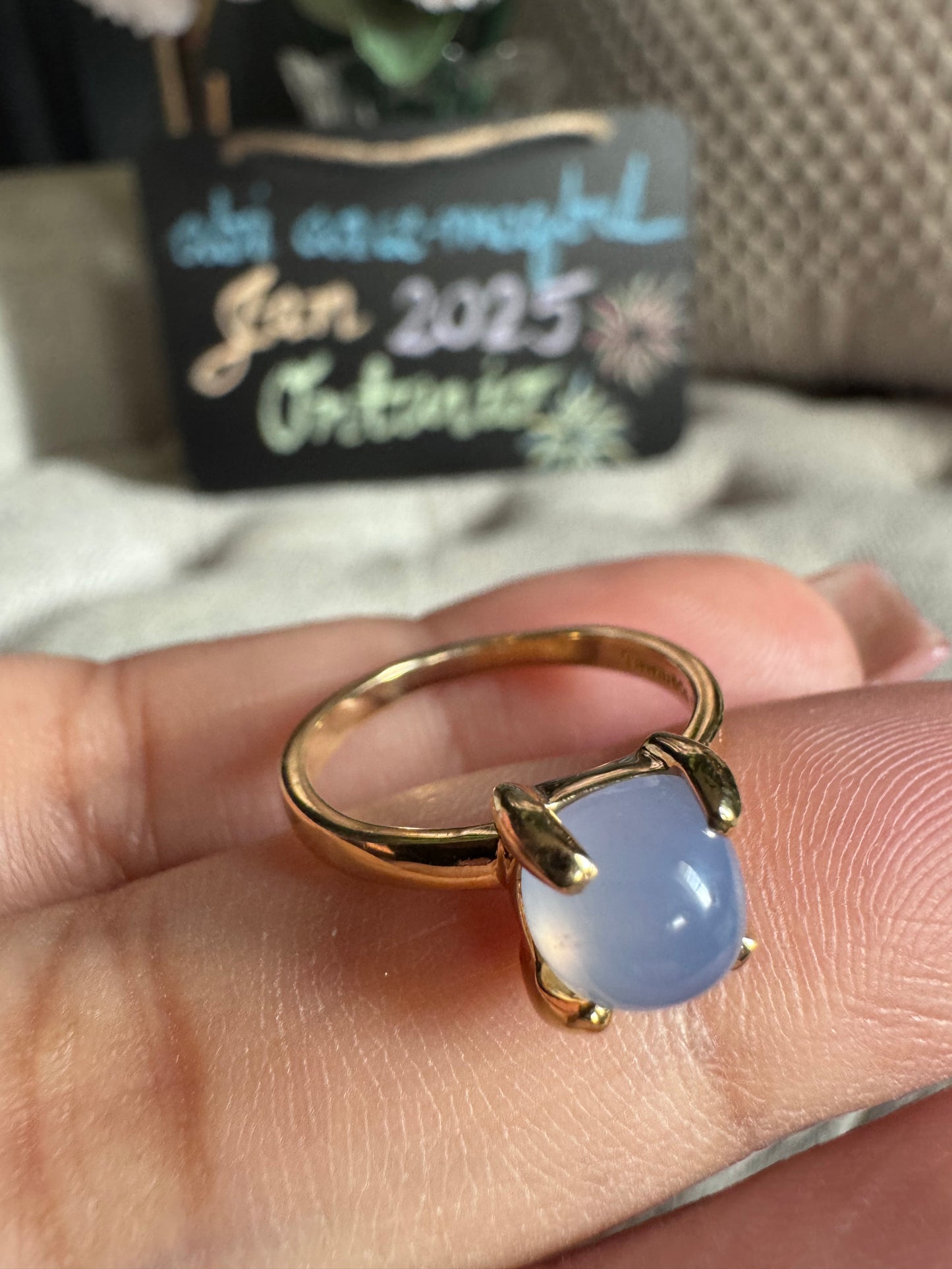 RARE Tiffany & Co. Sugar Stack 18k Gold Paloma Picasso Blue Chalcedony Ring