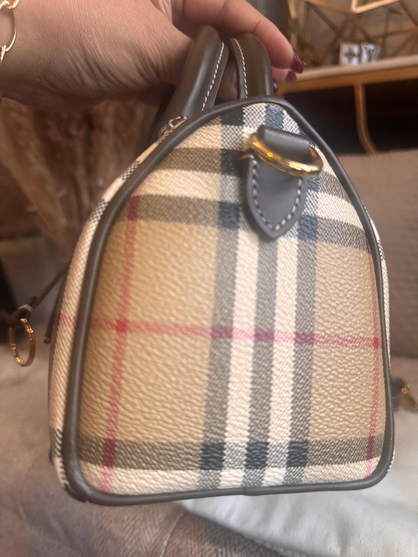 Burberry Mini Check Bowling Bag in Military