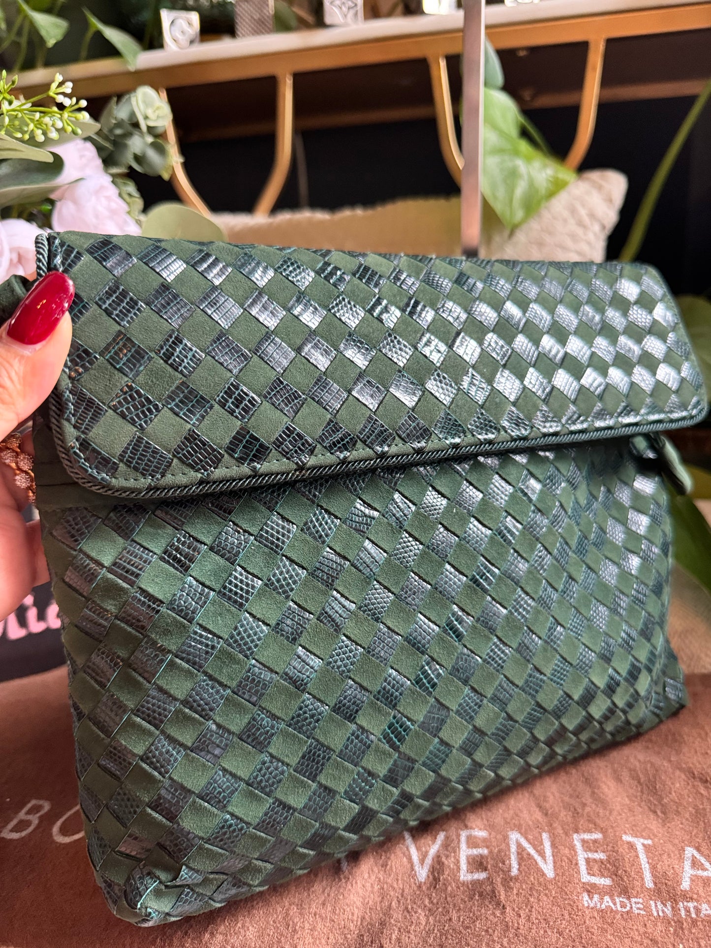 Bottega Veneta Emerald Green Vintage Intreciatto Crossbody