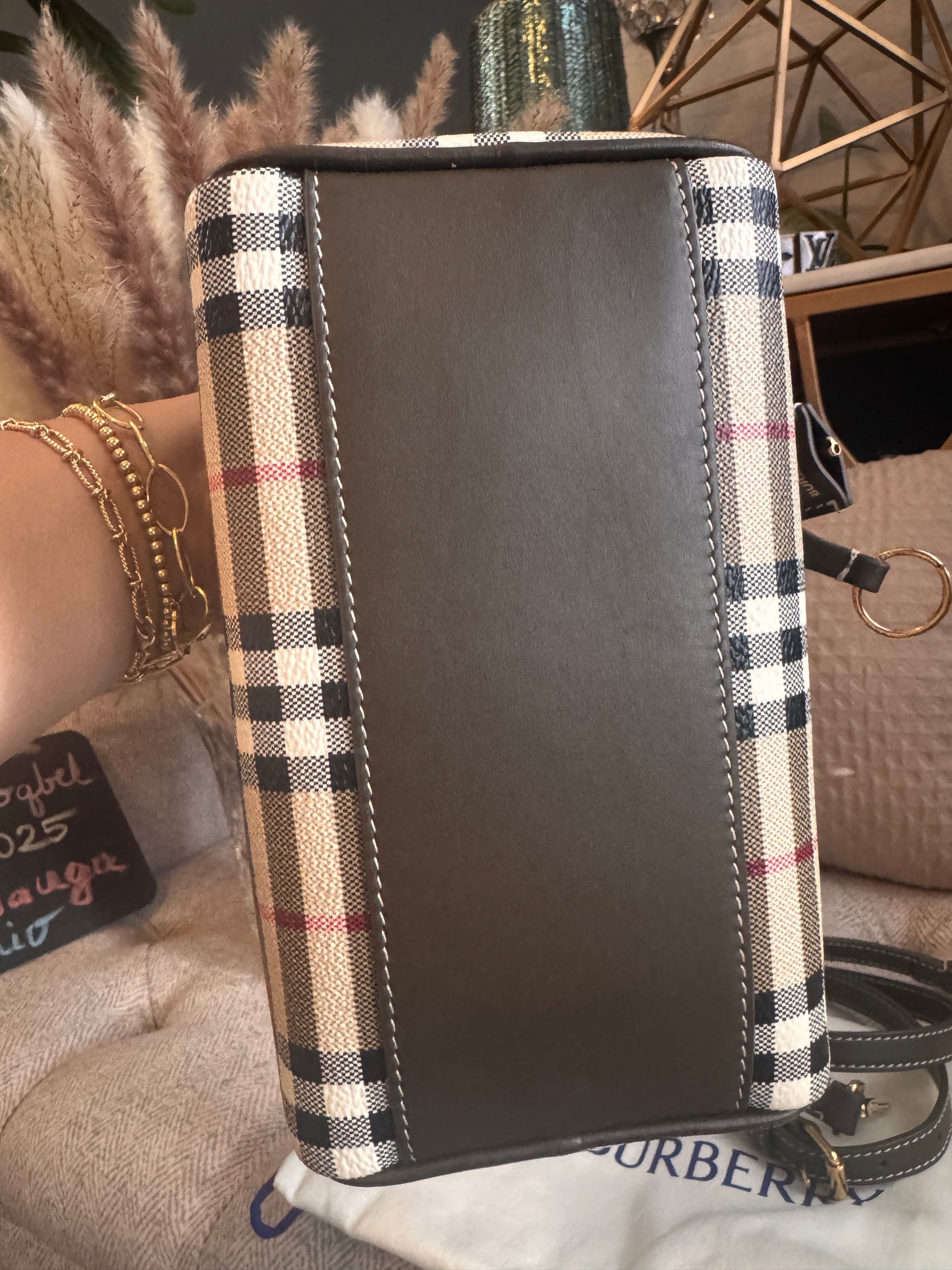 Burberry Mini Check Bowling Bag in Military