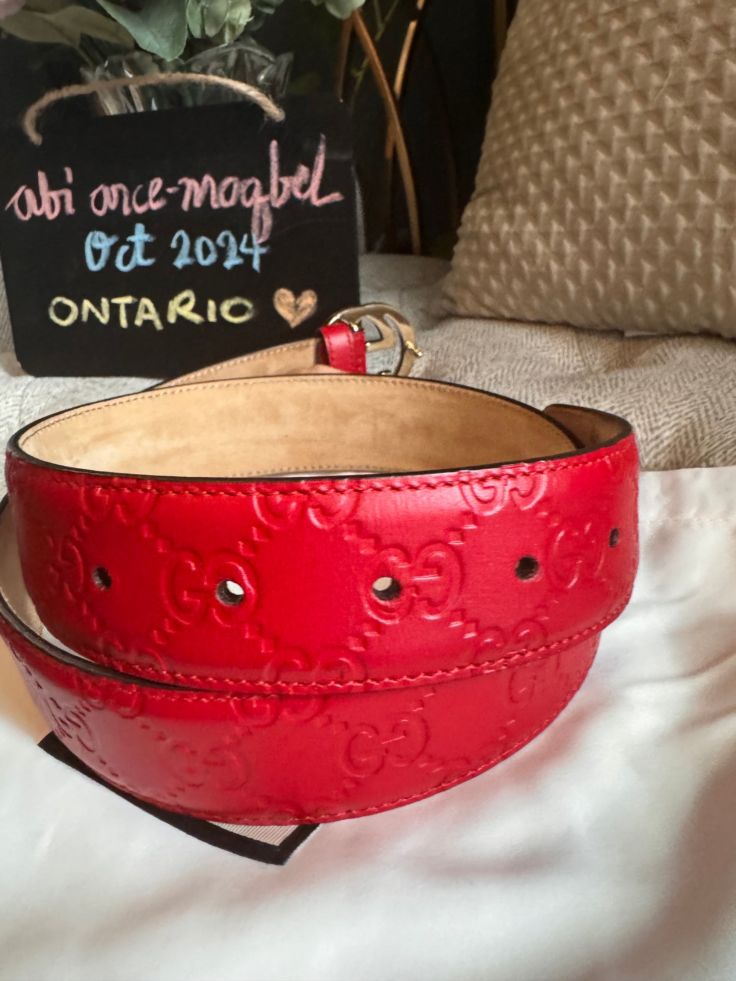 Gucci Interlocking Guccissima Belt-Red GHW