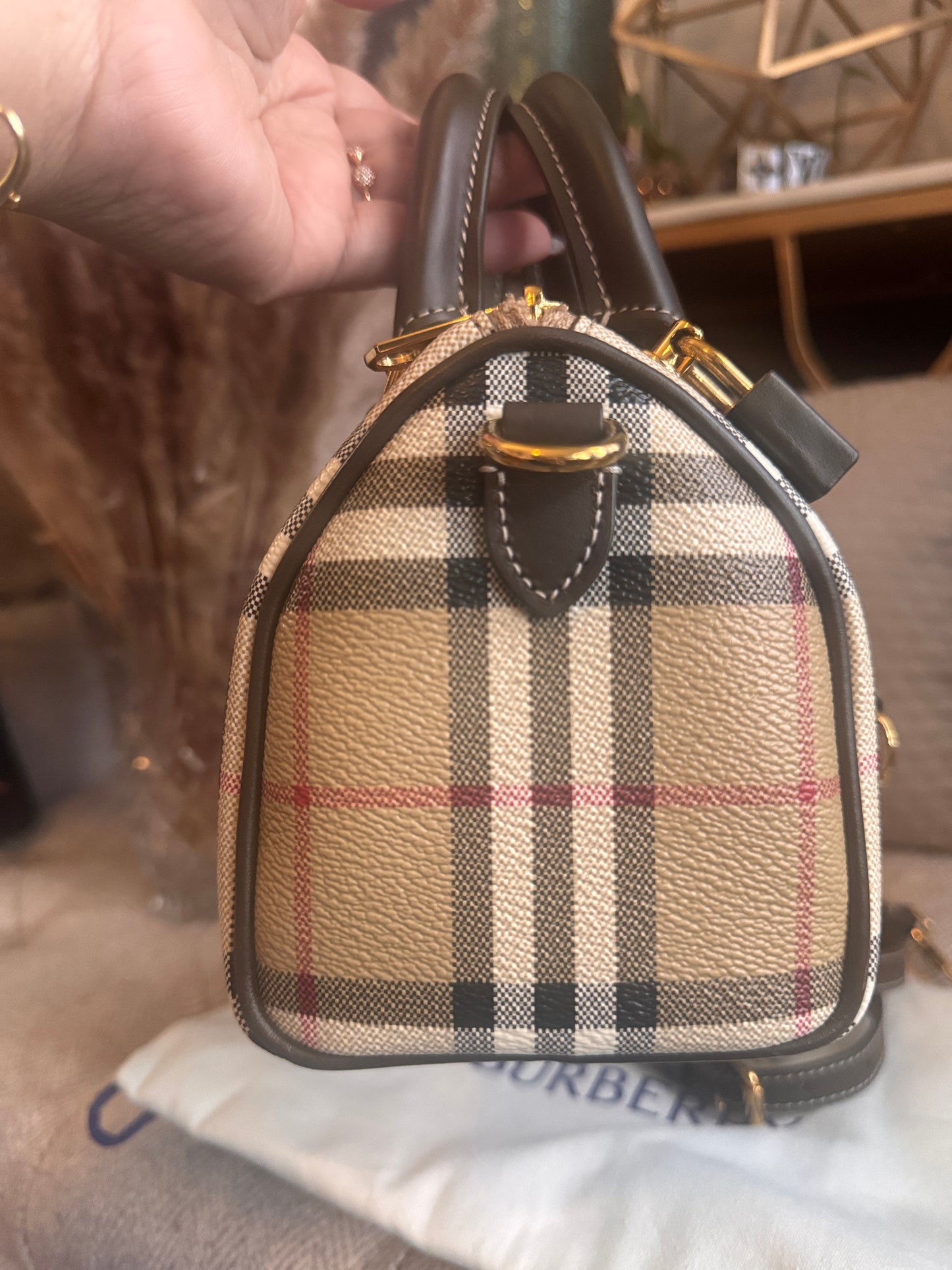 Burberry Mini Check Bowling Bag in Military