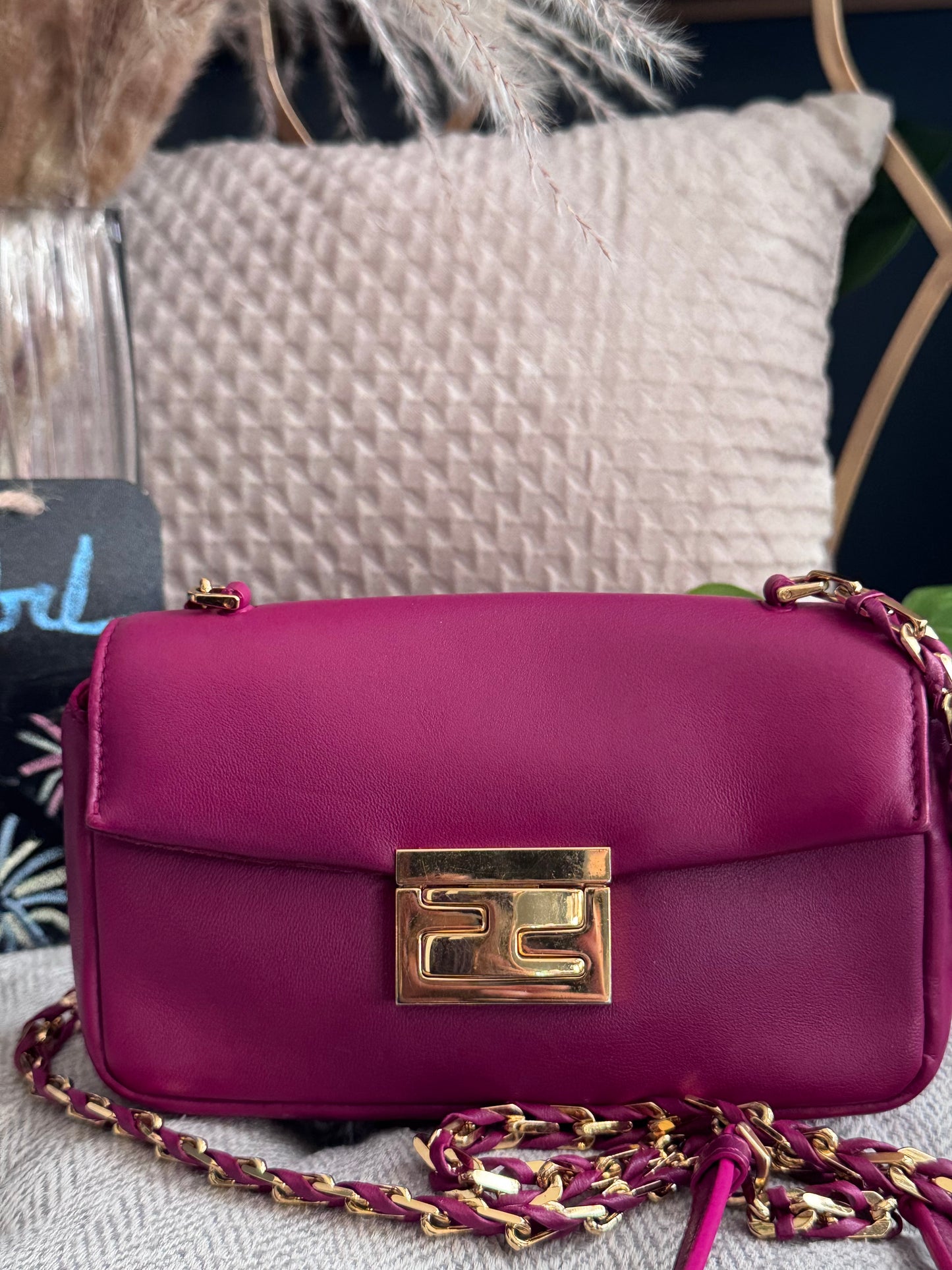FENDI Nappa Mini Be Baguette Shoulder Bag Ciclamino