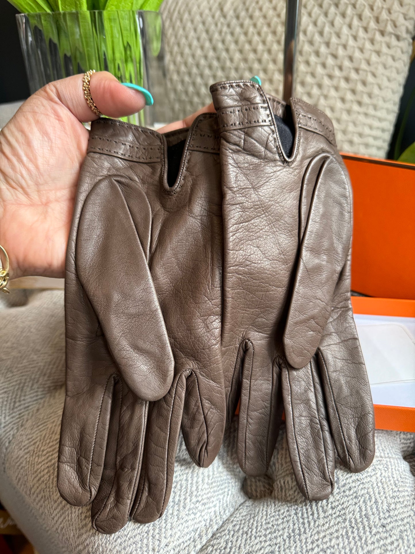 Hermes Fantaisie Leather Gloves