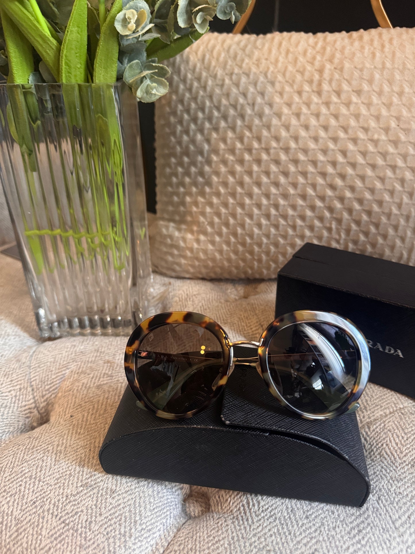 Prada Cinema Round in Leopard Frame and mint green accents