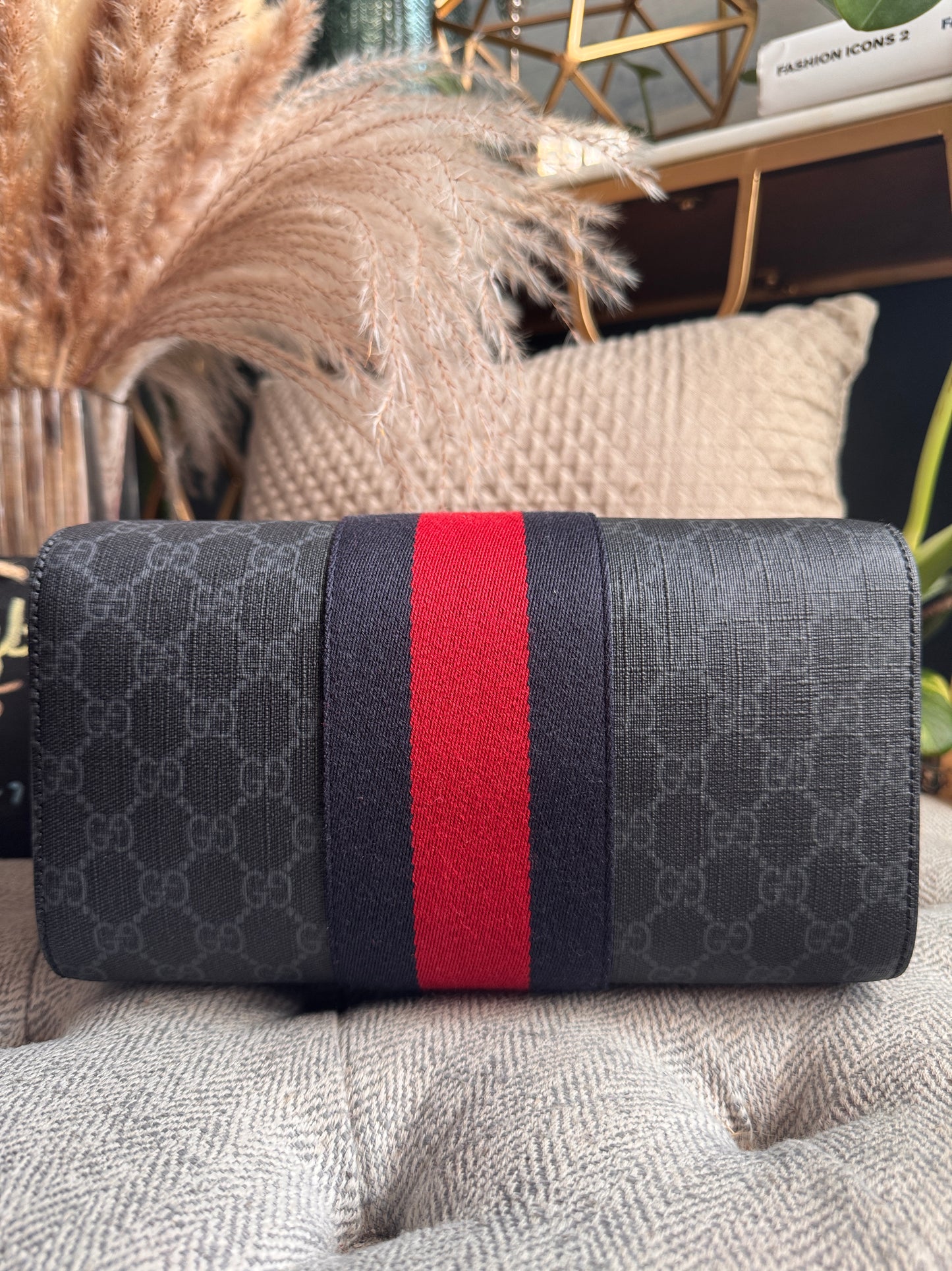 Gucci GG Supreme Monogram Web Toiletry Case Black Grey