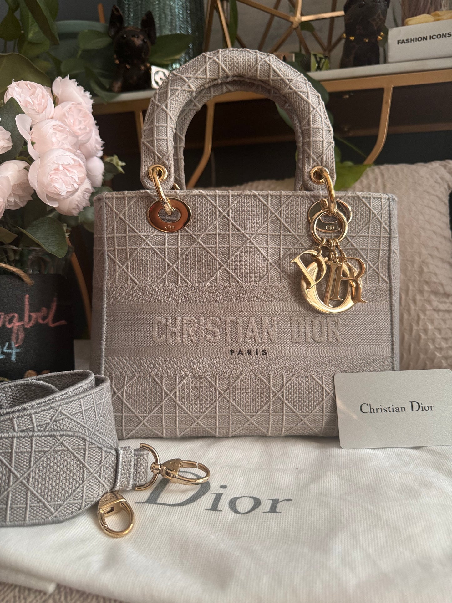Christian Dior LADY D-LITE Medium Bag in Cool Grey Cannage Embroidery