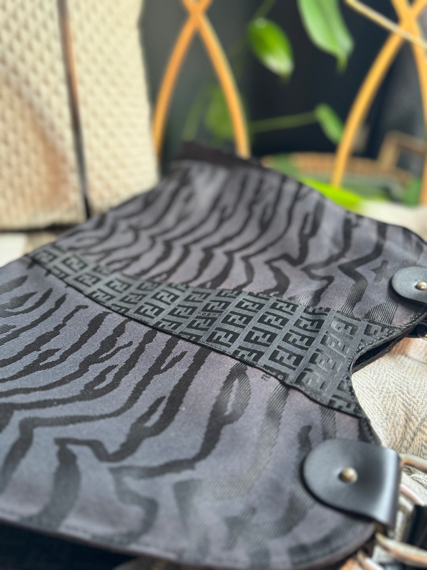 Fendi Zucca Zucchino FF Logo Zebra Print with Silver Monogram Tag