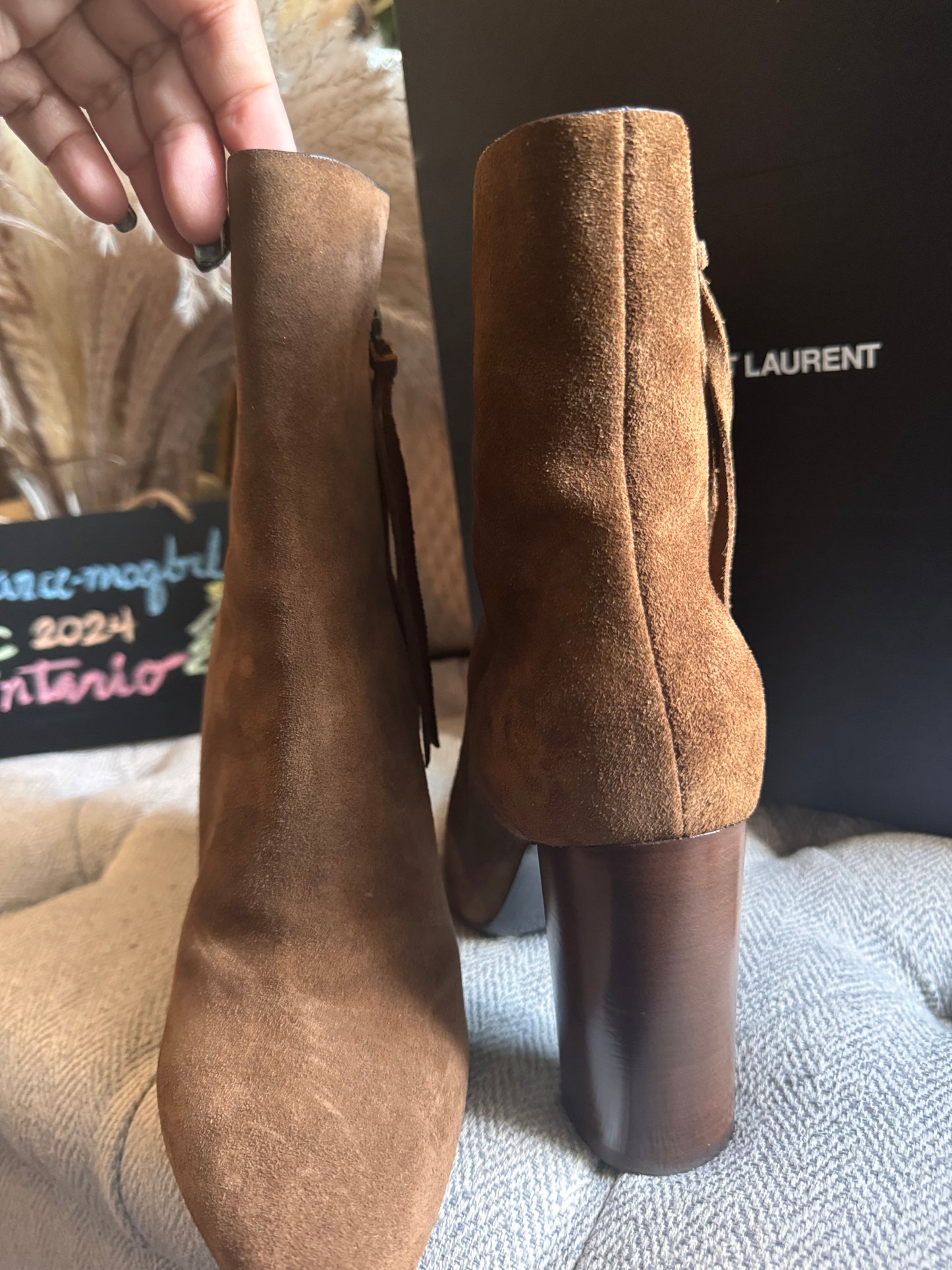 YSL Suede Heeled boots