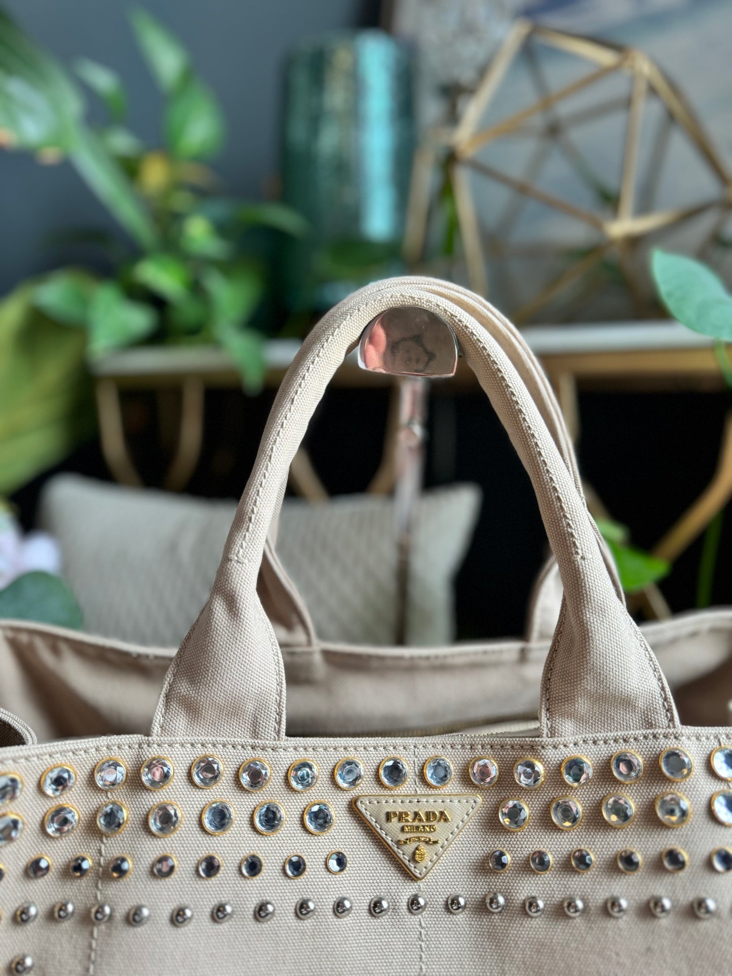 Prada Studded Canapa Tote